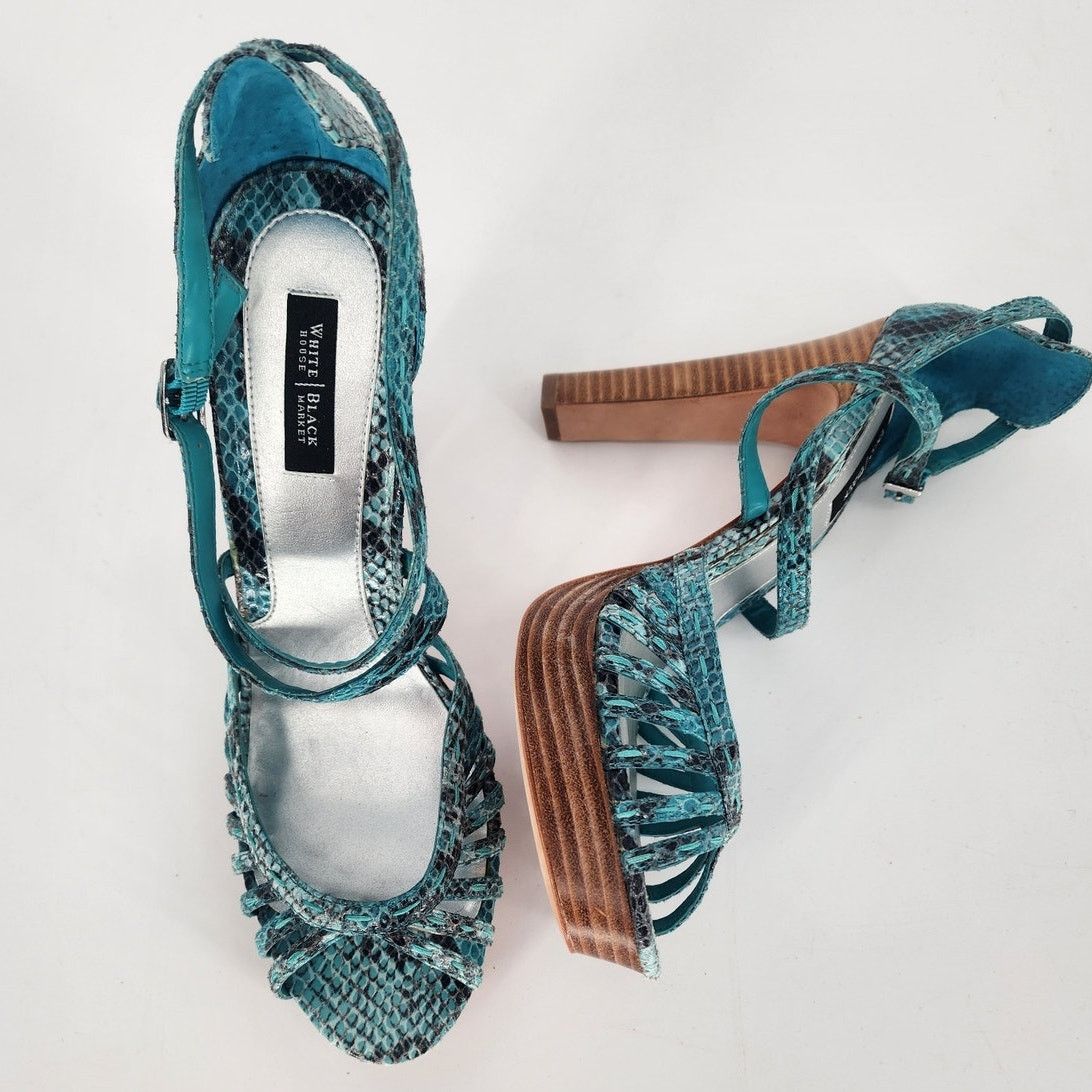 White House Black Market White House Black Market Teal Snakeskin Sandal Women's Sz 10 Size US 10 / IT 40 - 12 Thumbnail