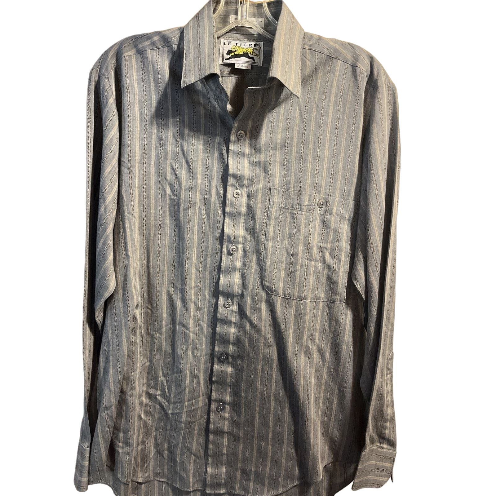 Le TIGRE Le Tigre Vintage Men’s M Gray Stripe Button Poly Blend Shirt Size US M / EU 48-50 / 2 - 1 Thumbnail