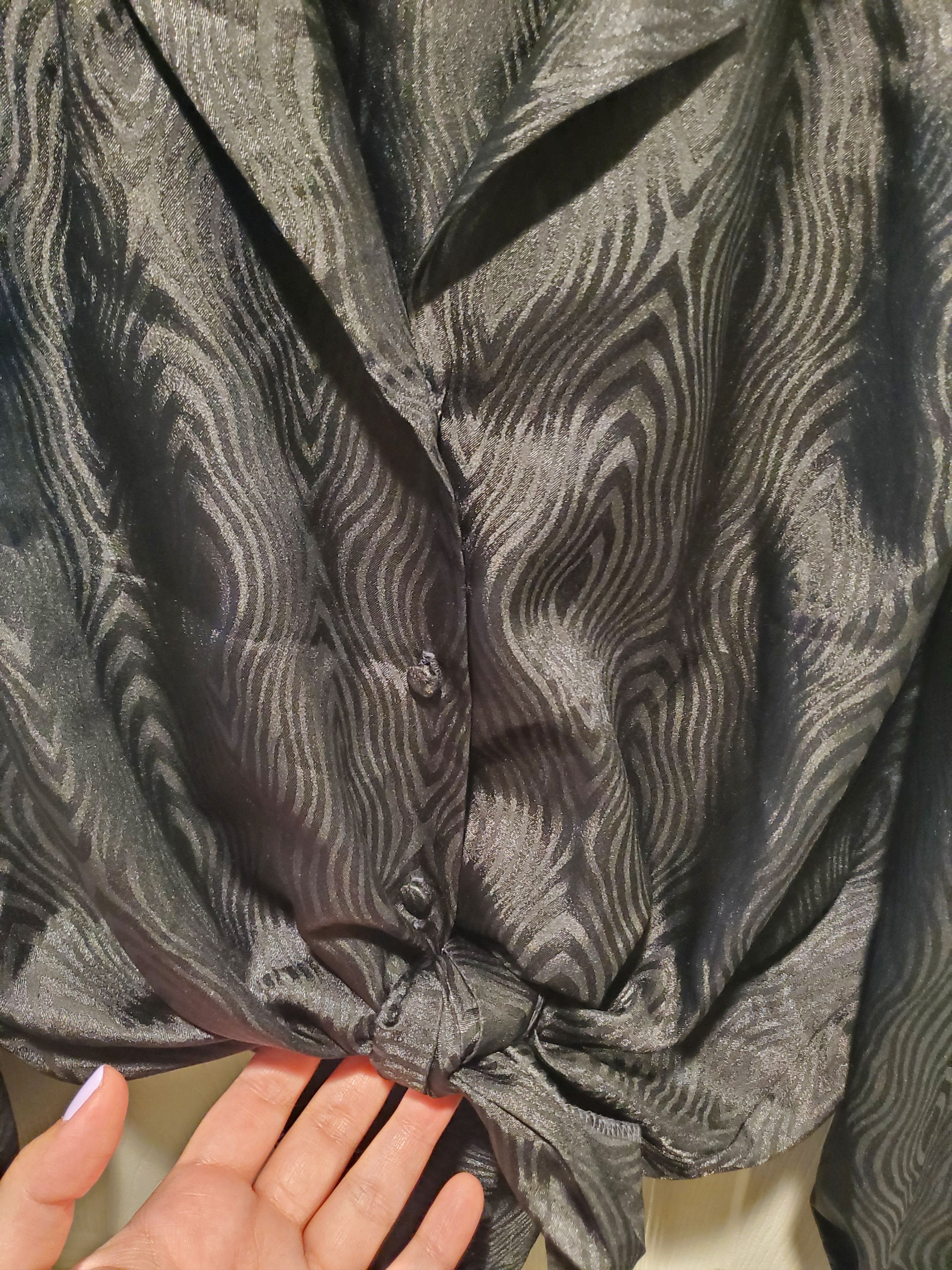 Vintage Vintage Black Blouse w/ Tie Front + Abstract Design -size 16 Size XXL / US 16-18 / IT 52-54 - 5 Thumbnail