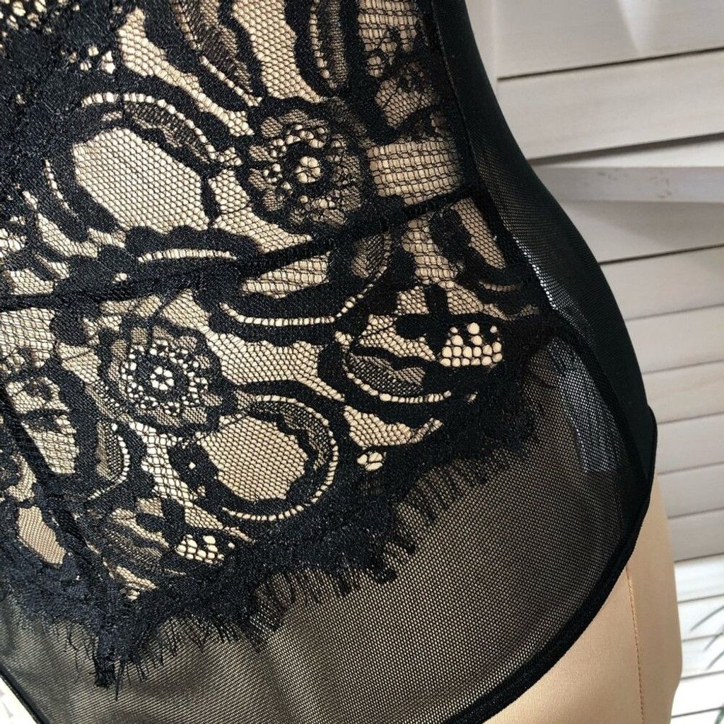 Vintage Y2K Bustier Bodysuit Lace Sheer Mesh Floral Black sz S Size ONE SIZE - 12 Thumbnail
