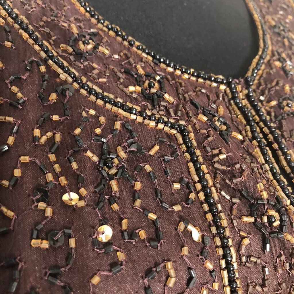 Vintage 100% silk beaded sequined brown blazer long sleeves blouse S Size XS / US 0-2 / IT 36-38 - 3 Thumbnail