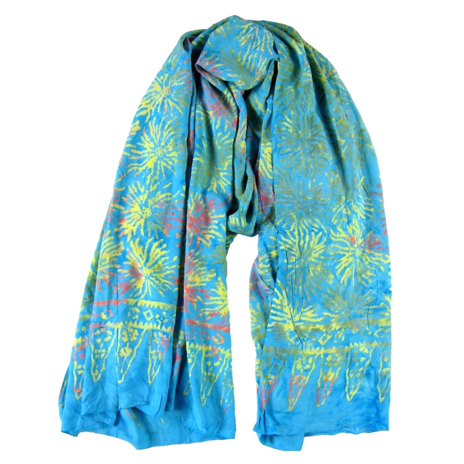 Vintage NWT Bergas 100% Rayon Blue Orange Yellow Sun Beach Wrap Sarong - Unisex Size ONE SIZE - 6 Thumbnail