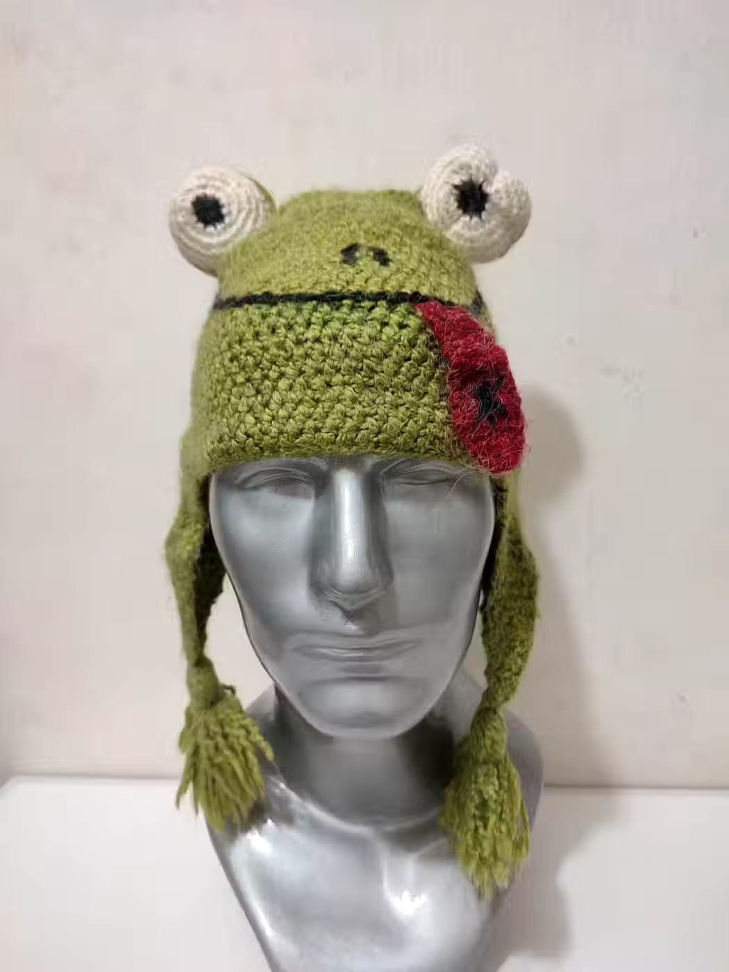 image of Peruvian Cartoon Character Frog Beanie Hats in Green, Men's
