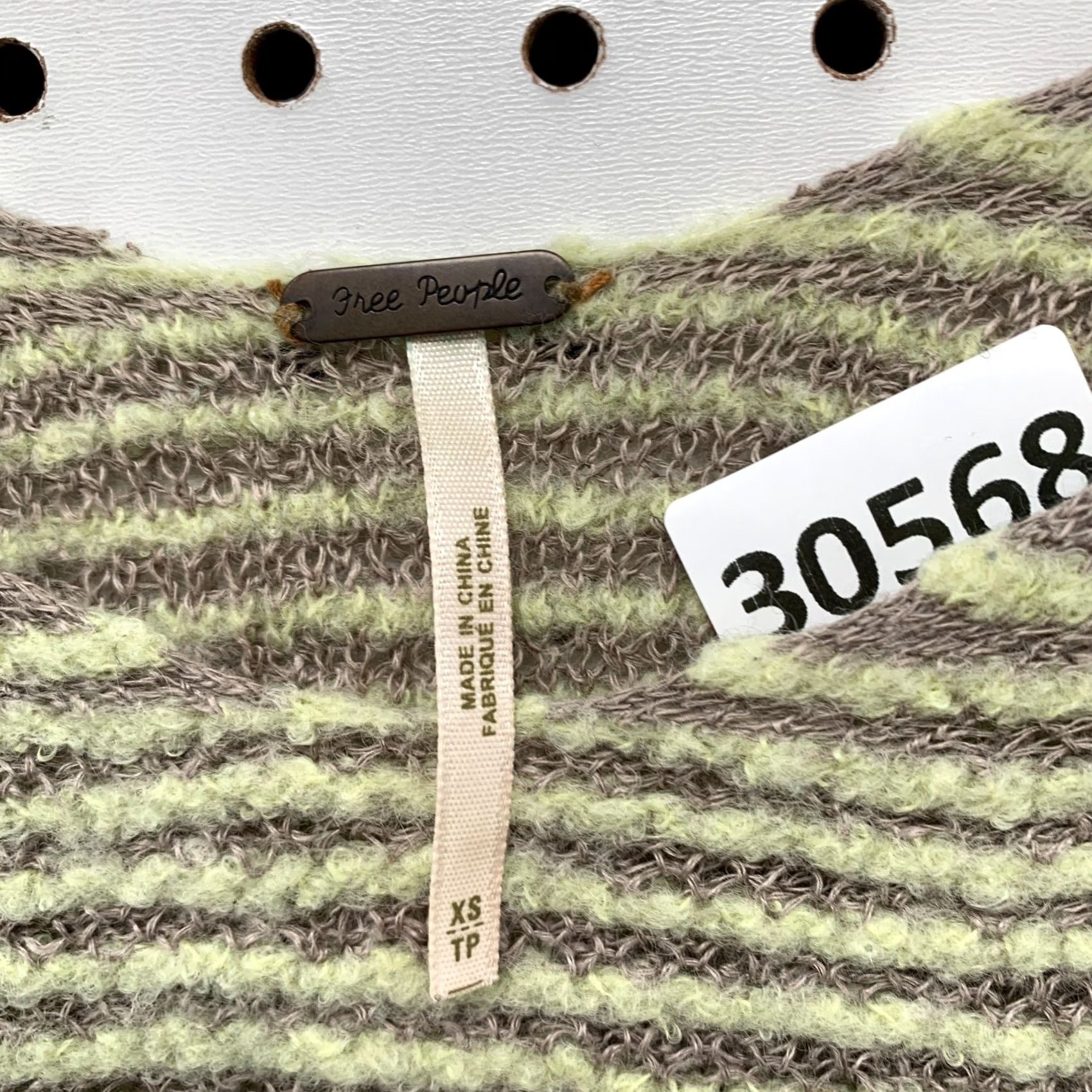 Free People Free People Striped Sweater Womens XS Wool Linen Blend V Neck Beige 21.5" width Size XS / US 0-2 / IT 36-38 - 6 Thumbnail