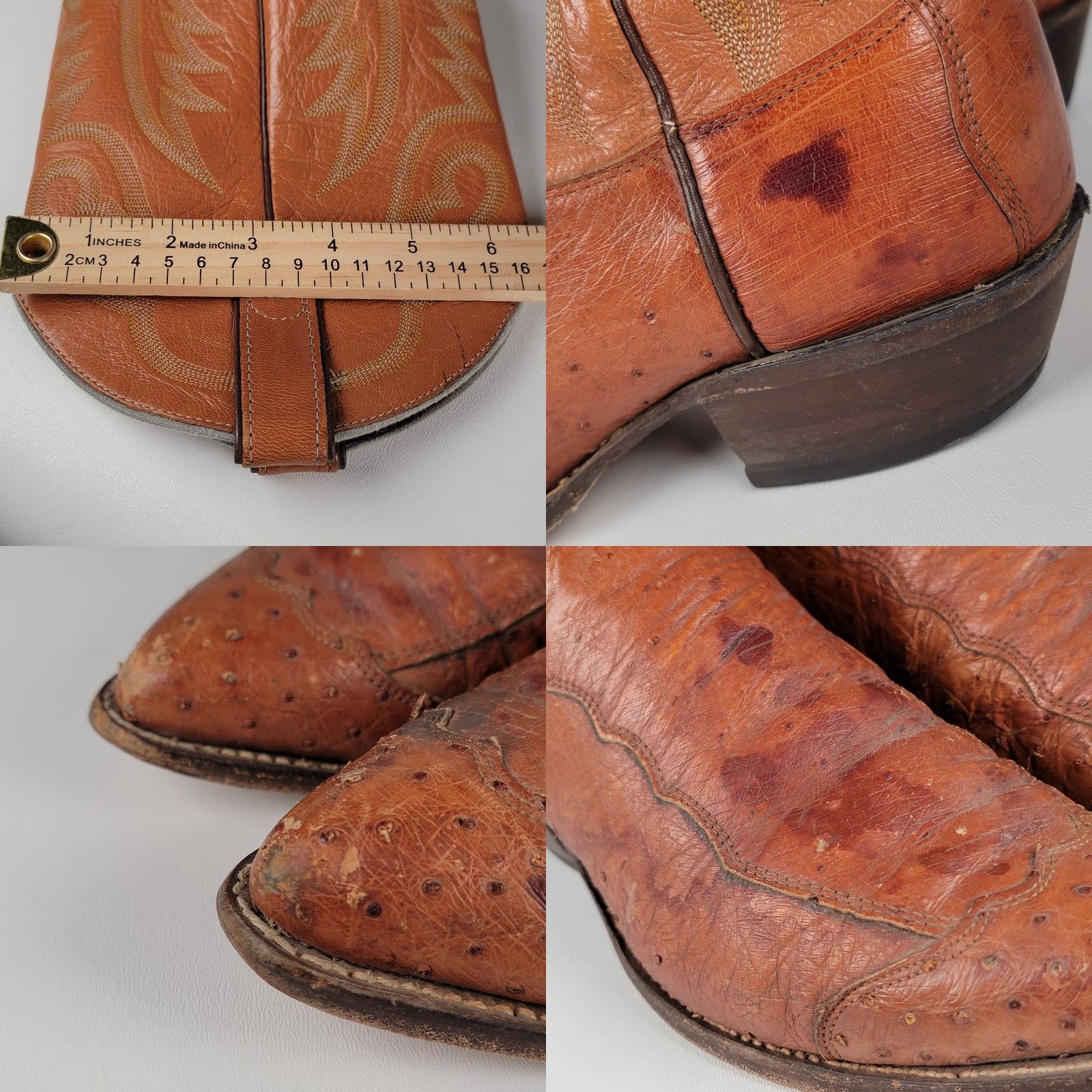Justin Boots VINTAGE Justin Boots Western Boot J4066 - 9D - Brown - USA - Men - Ostrich Leather - Pull On - Almond Toe Size US 9 / EU 42 - 9 Thumbnail