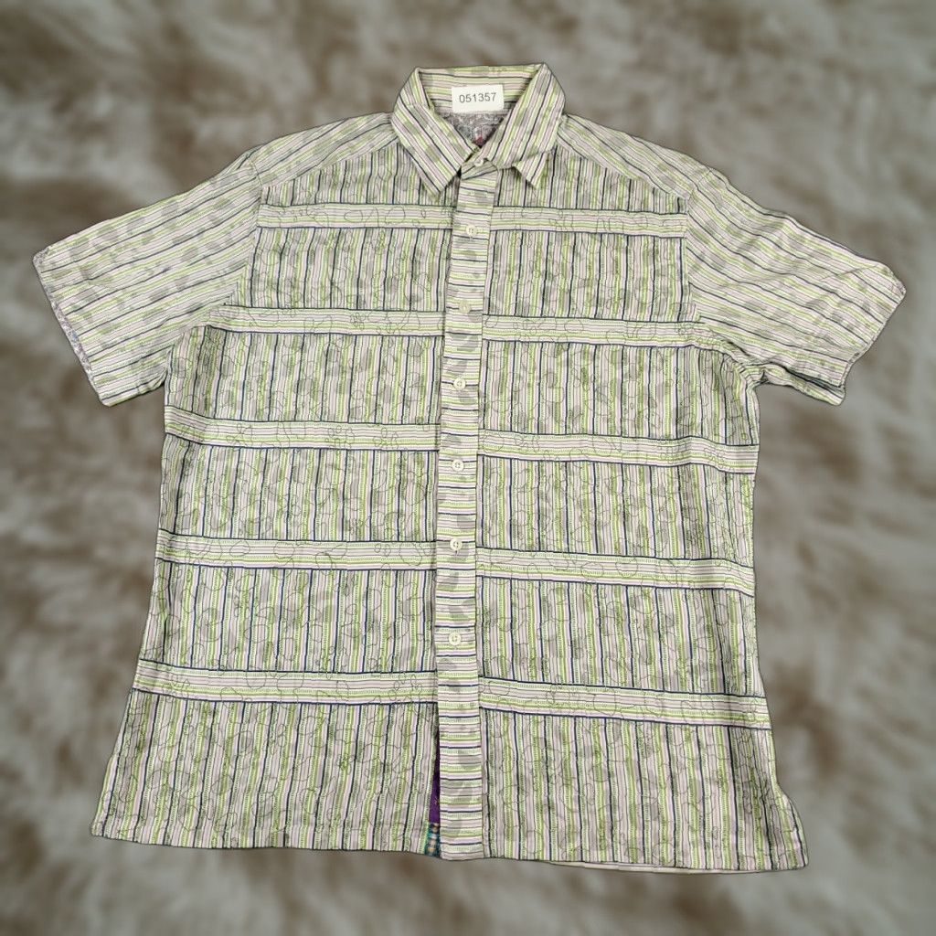 Robert Graham Robert Graham Shirt Mens Small Blue Green Striped Casual Button-Up Short Sleeve Size US S / EU 44-46 / 1 - 1 Thumbnail