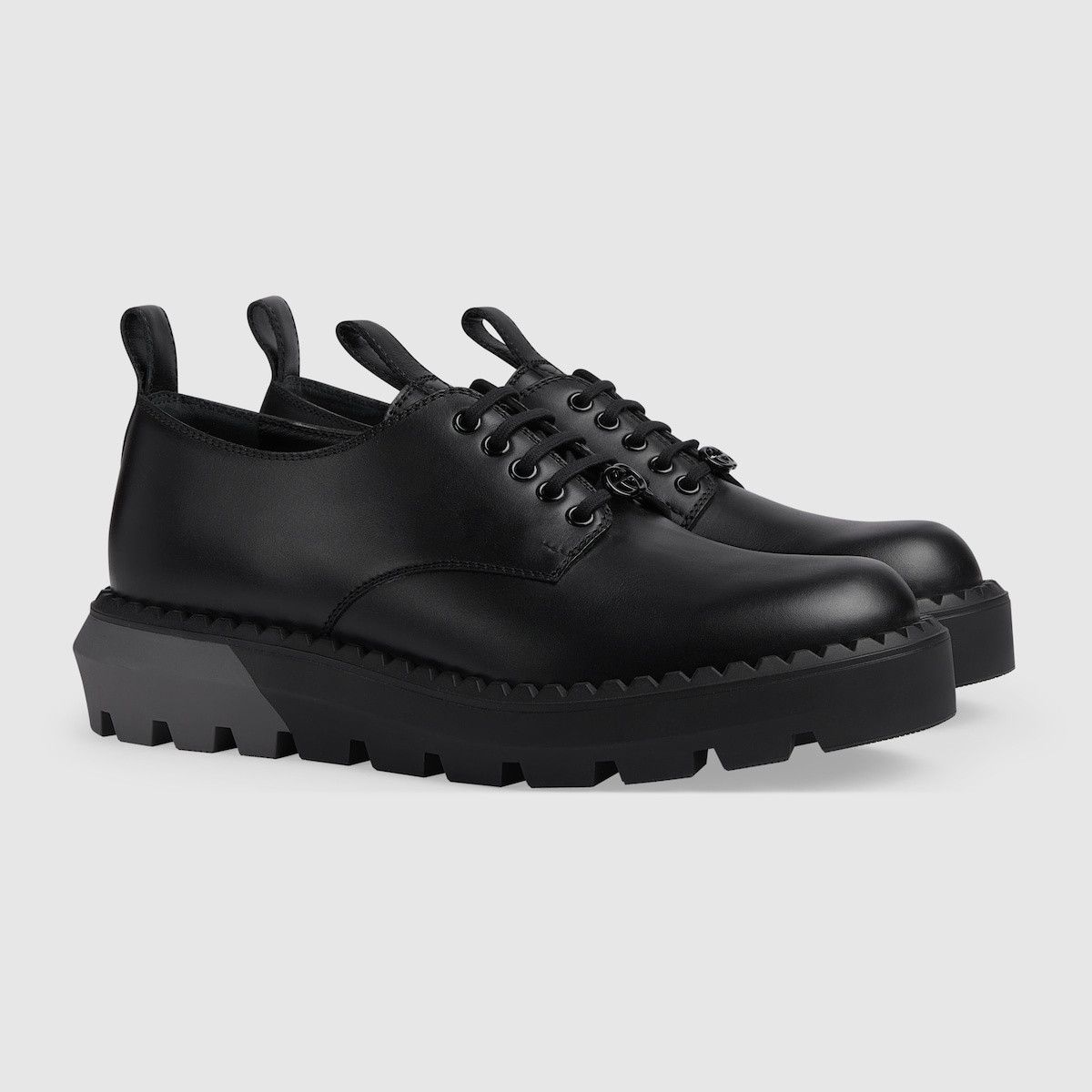 Gucci o1s1wg110225 Men's Interlocking G Lace-Up Shoes in Black Size US 6.5 / EU 39-40 - 2 Thumbnail