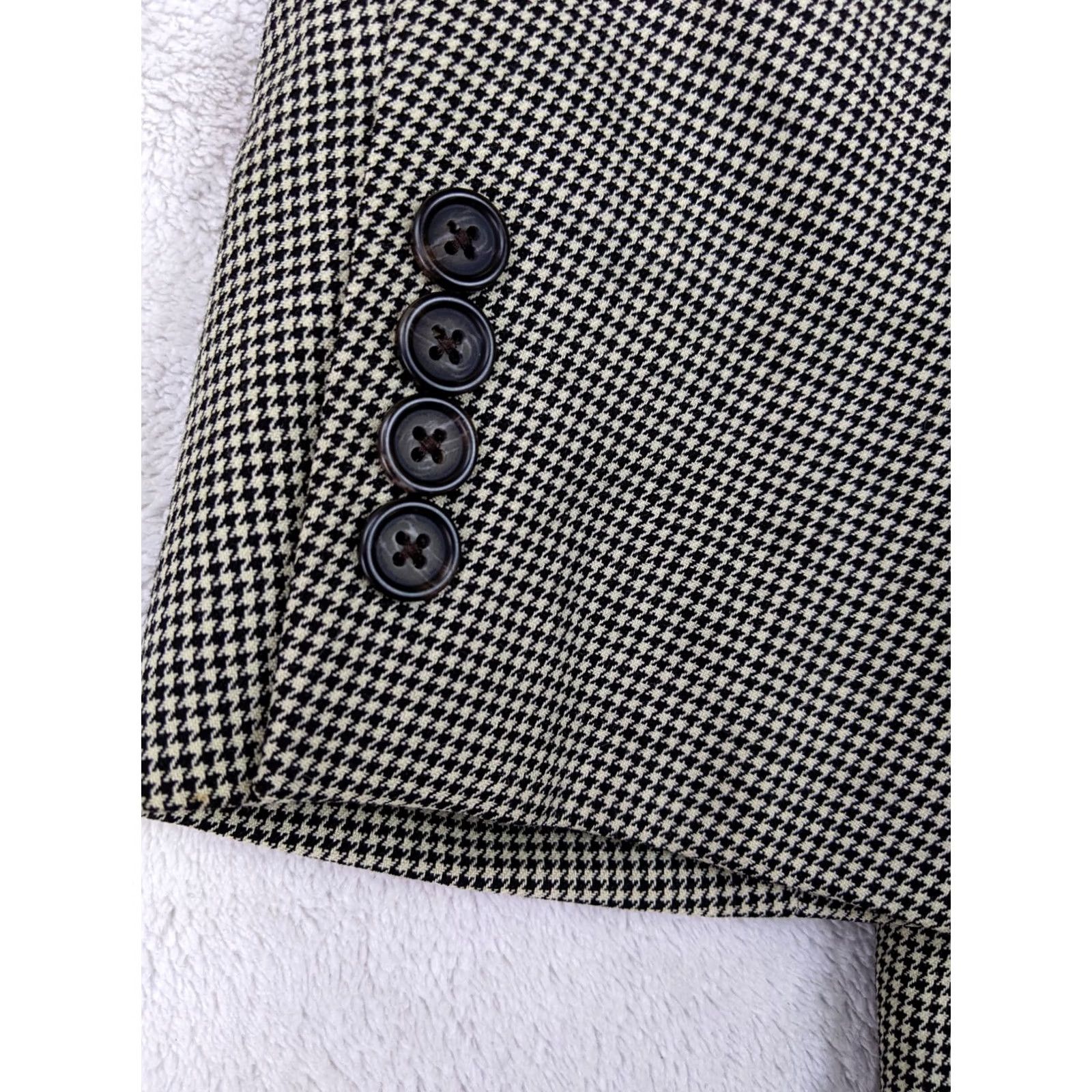 Vintage American Living Blazer Jacket Men 2 Button Houndstooth Wool 100% Notch Lapel Gray 42R Slim Regular Vintage? Size 42R - 4 Thumbnail