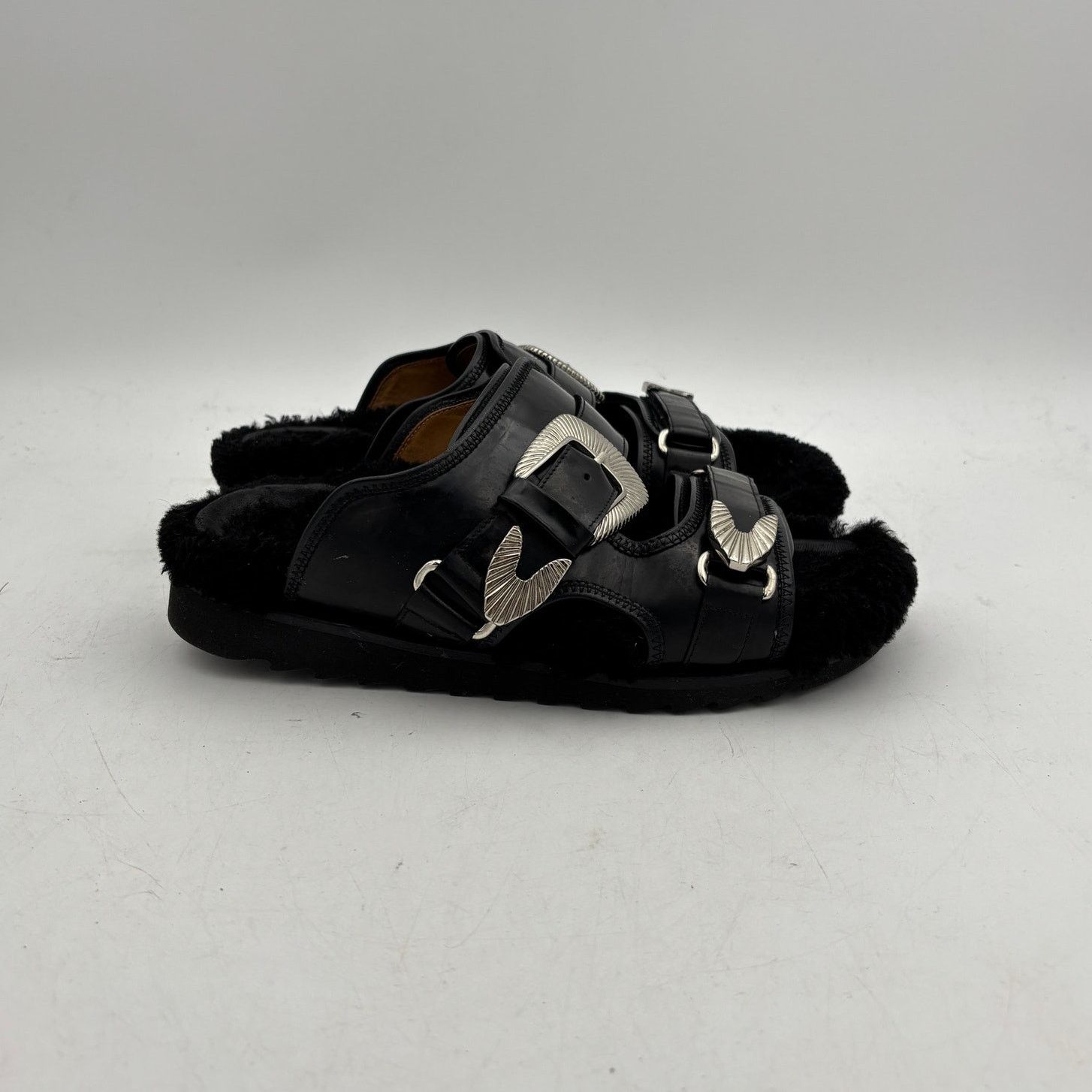 Toga Pulla Toga Pulla Shearling Lined Black Buckle Sandals Women's 39 Size US 9 / IT 39 - 3 Thumbnail