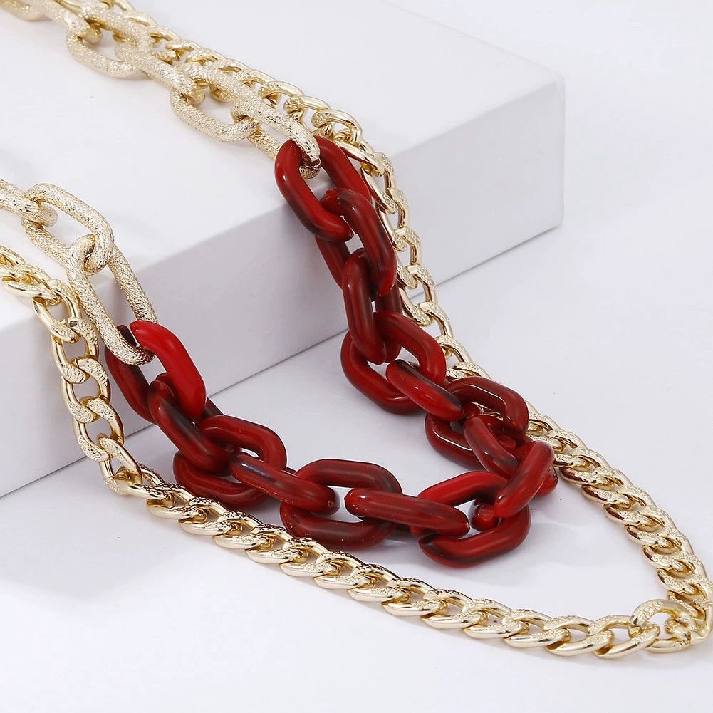 Other Chunky double layered red and gold link chain necklace Size ONE SIZE - 5 Thumbnail