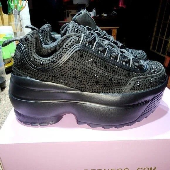 Other Ultra Cush Baby Dazzle Black Rhinestone Comfy Platform Fashi Size US 6 / IT 36 - 1 Thumbnail