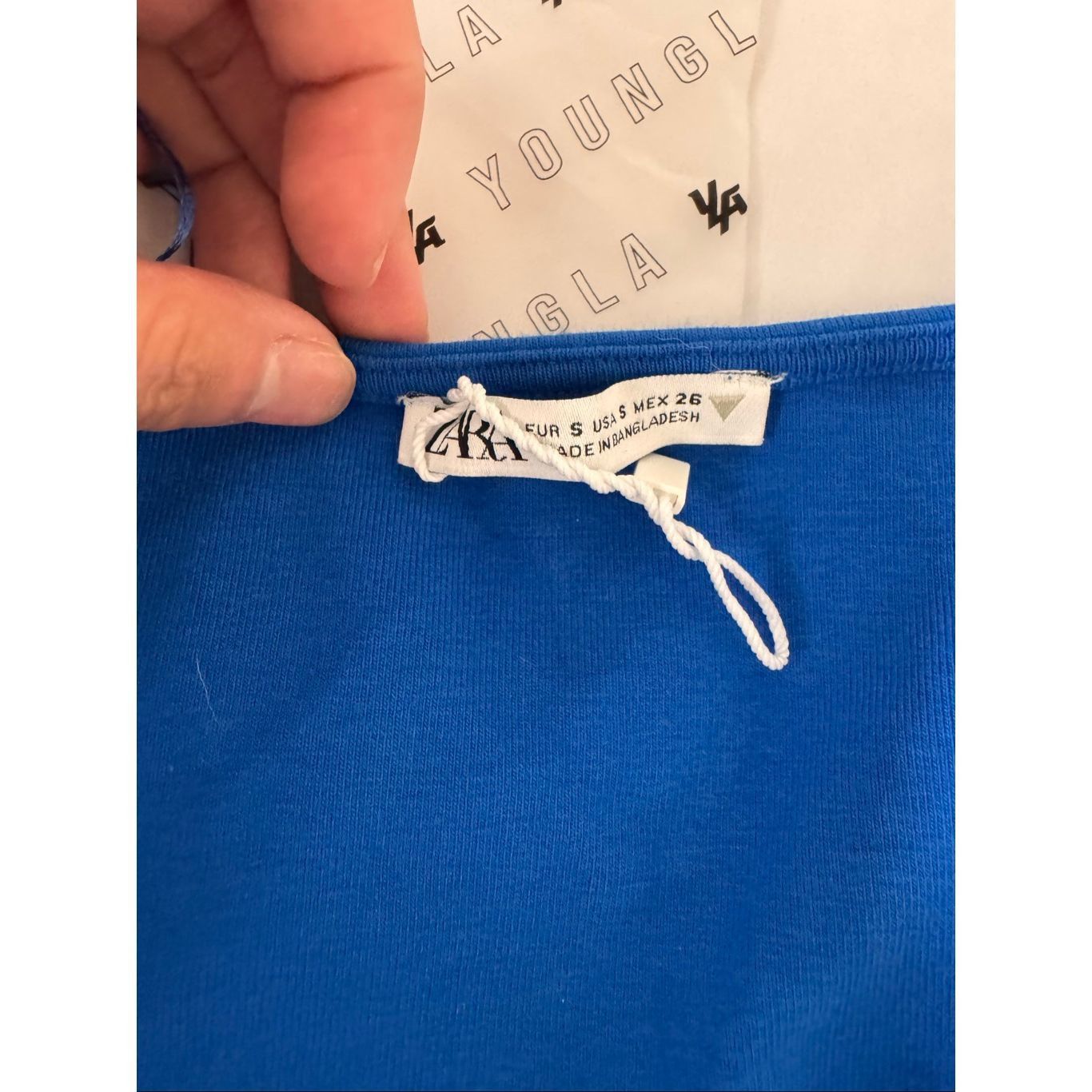 Zara ZARA Blue Square Neck Crop Top Women’s Small – Short Sleeve Stretchy Basic Size S / US 4 / IT 40 - 7 Thumbnail