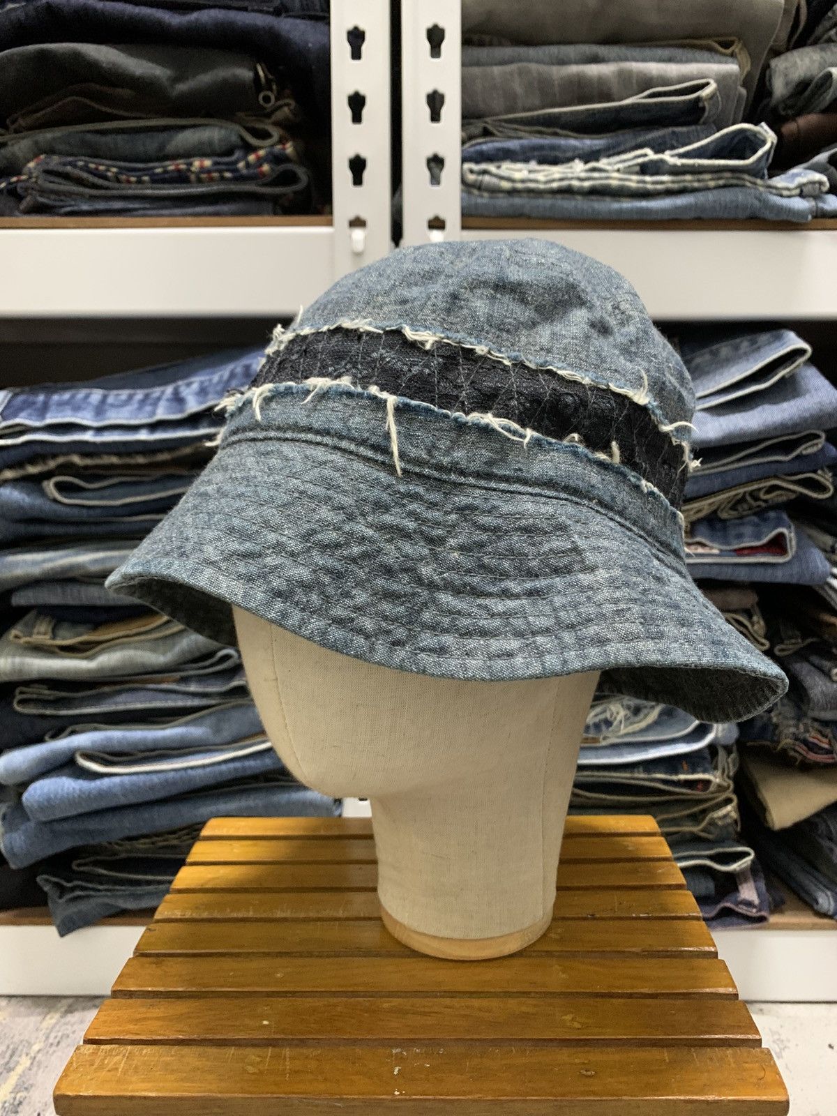 gomme Gomme Distressed Denime Bucket Hat Inspired Kapital Size ONE SIZE - 1 Thumbnail