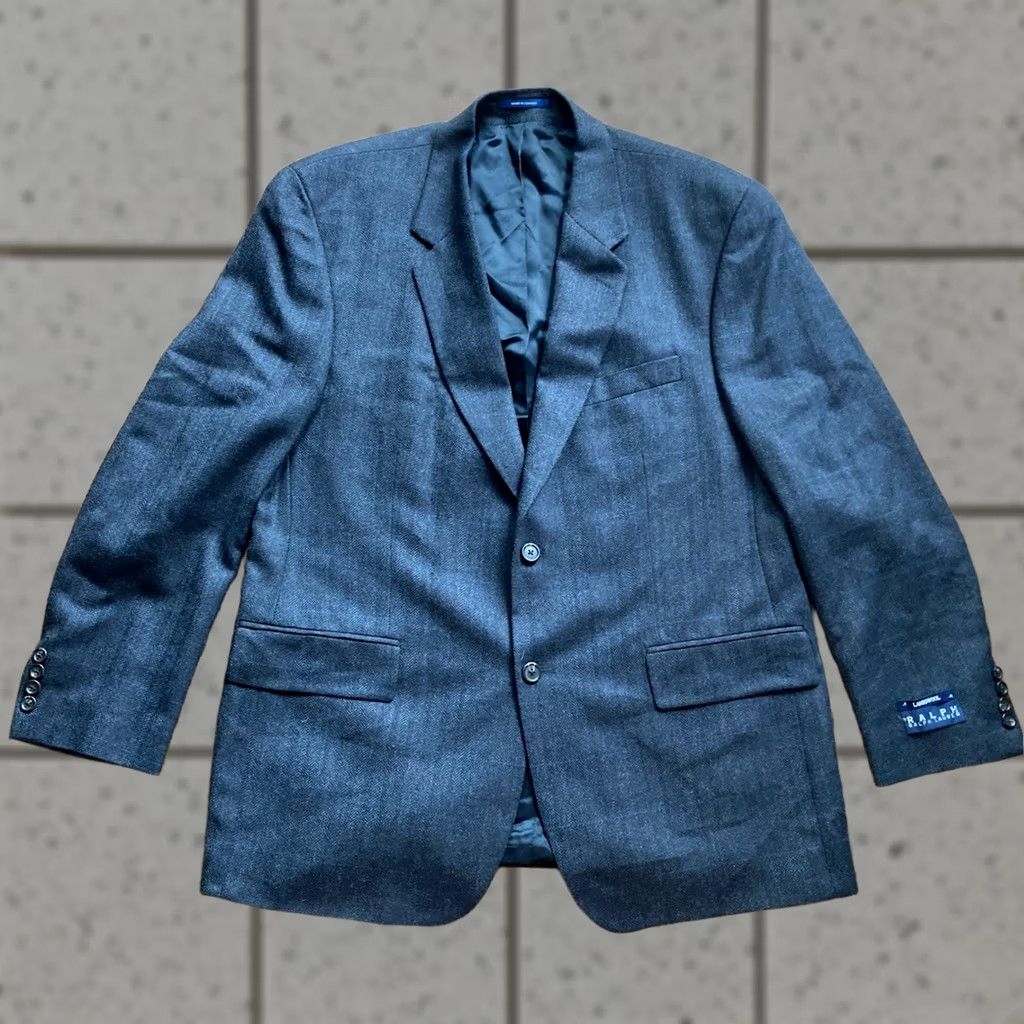 Ralph Lauren Ralph Lauren Blazer Mens 44R Herringbone Wool Dark Gray Notch Lapel 3-Button Jacket Coat Regular Size 44 2 Piece Vintage No Brown/Gray? Size 44R - 1 Thumbnail