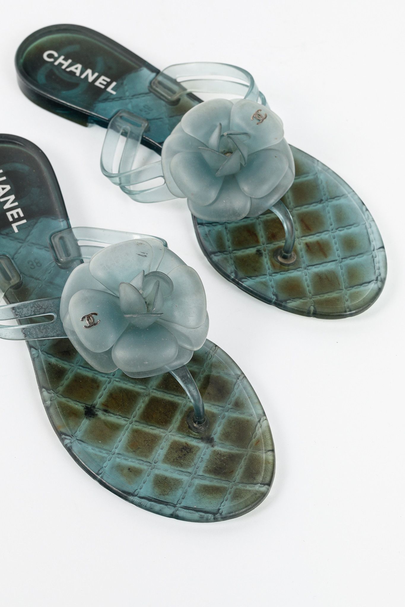 Chanel Chanel Green Metallic Jelly Camellia Thong Sandals Size US 7.5 / IT 37.5 - 6 Thumbnail