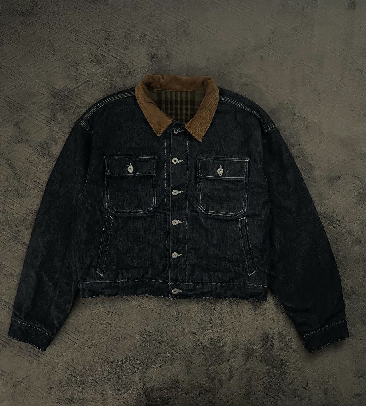 image of Kanye West Yeezy Season 6 Denim Flannel Jacket Raw Sample in Blue, Men's (Size Small)