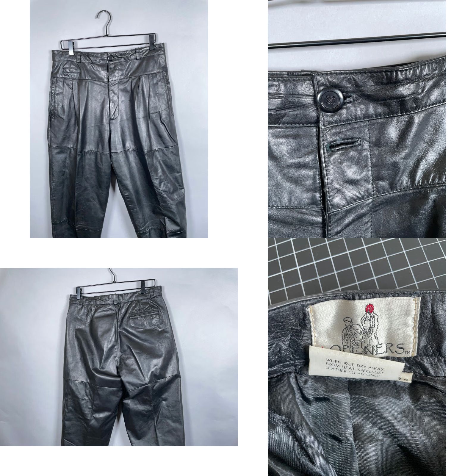 Vintage VINTAGE 4 Openers Leather Motorcycle Pants Mens 33 x 31 Black Lined Tapered 90s Decade 34 Tag Mens Size US 33 - 9 Thumbnail