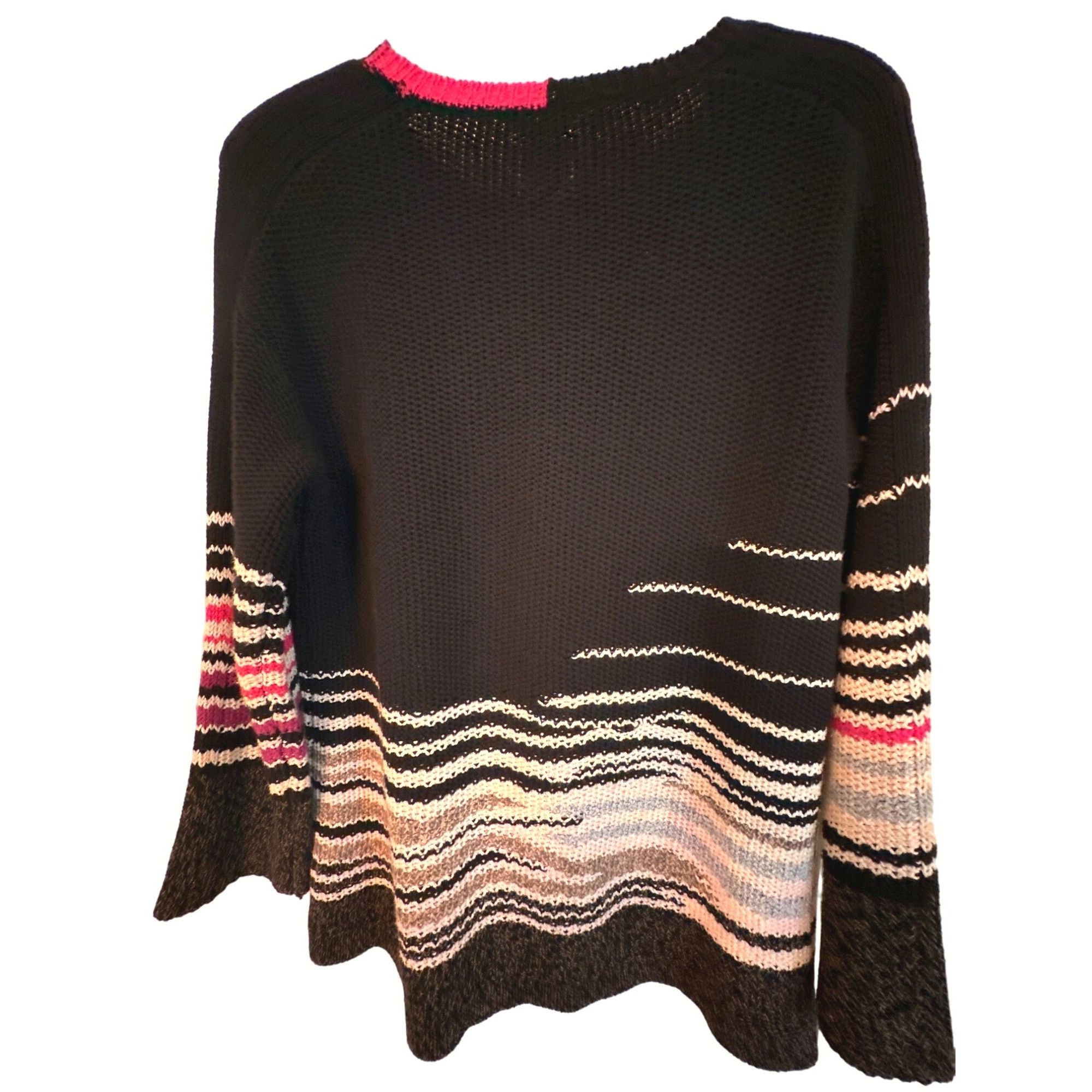 NIC+ZOE Nic and Zoe Womens Black Sweater With Multicolor Stripes Cot Size M / US 6-8 / IT 42-44 - 2 Thumbnail
