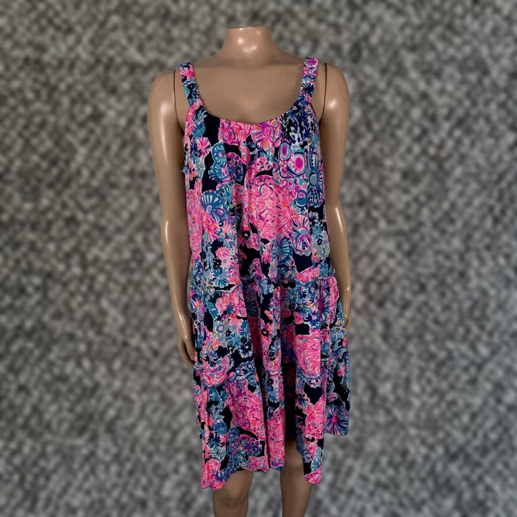 Lilly Pulitzer Lilly Pulitzer Loro Swing Women's Dress Floral Sleeveless Knit Cotton M Blue Short A-Line Beach Casual pull over Shirt? Size M / US 6-8 / IT 42-44 - 1 Thumbnail