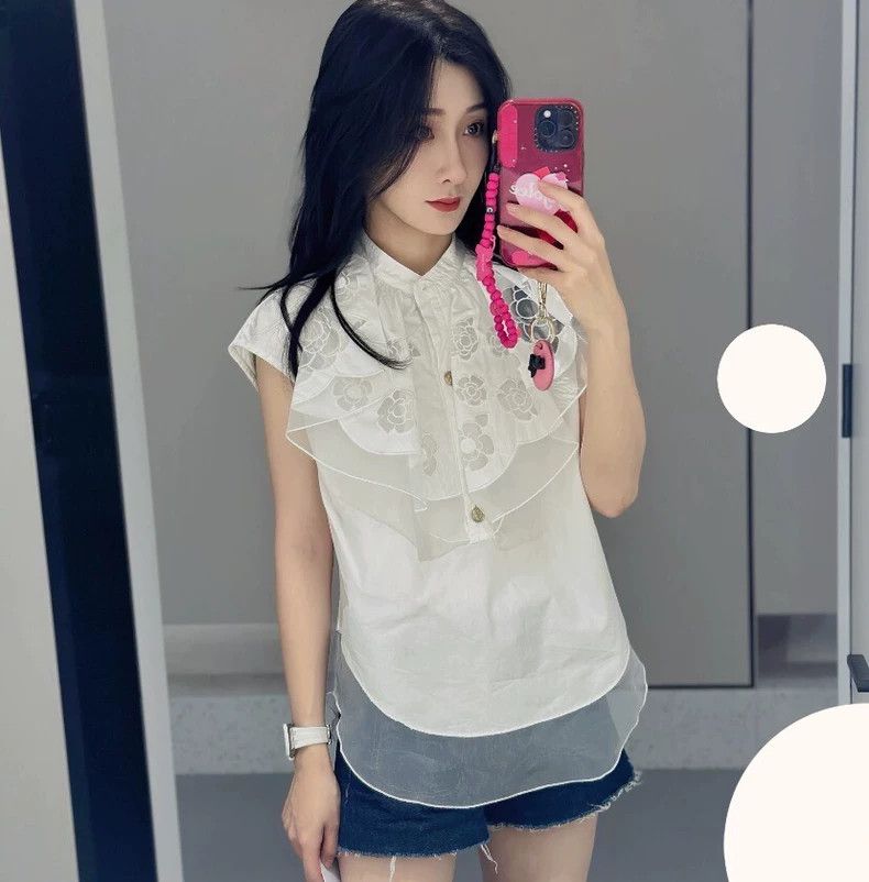 Chanel Chanel White ruffled camellia embroidered cotton sleeveles Size XS / US 0-2 / IT 36-38 - 9 Thumbnail
