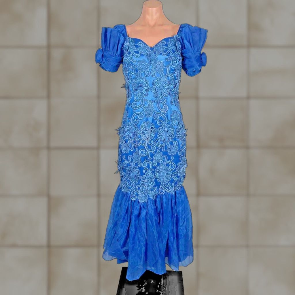 Vintage Prom 1980s Ball Gown VINTAGE 80s Blue Lace Ball Gown