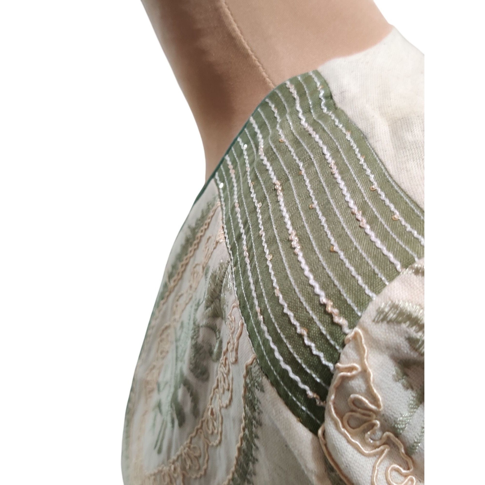 Other Womens L Jacket Boho Embroidered Fringe Cream Green Open Fro Size L / US 10 / IT 46 - 11 Thumbnail