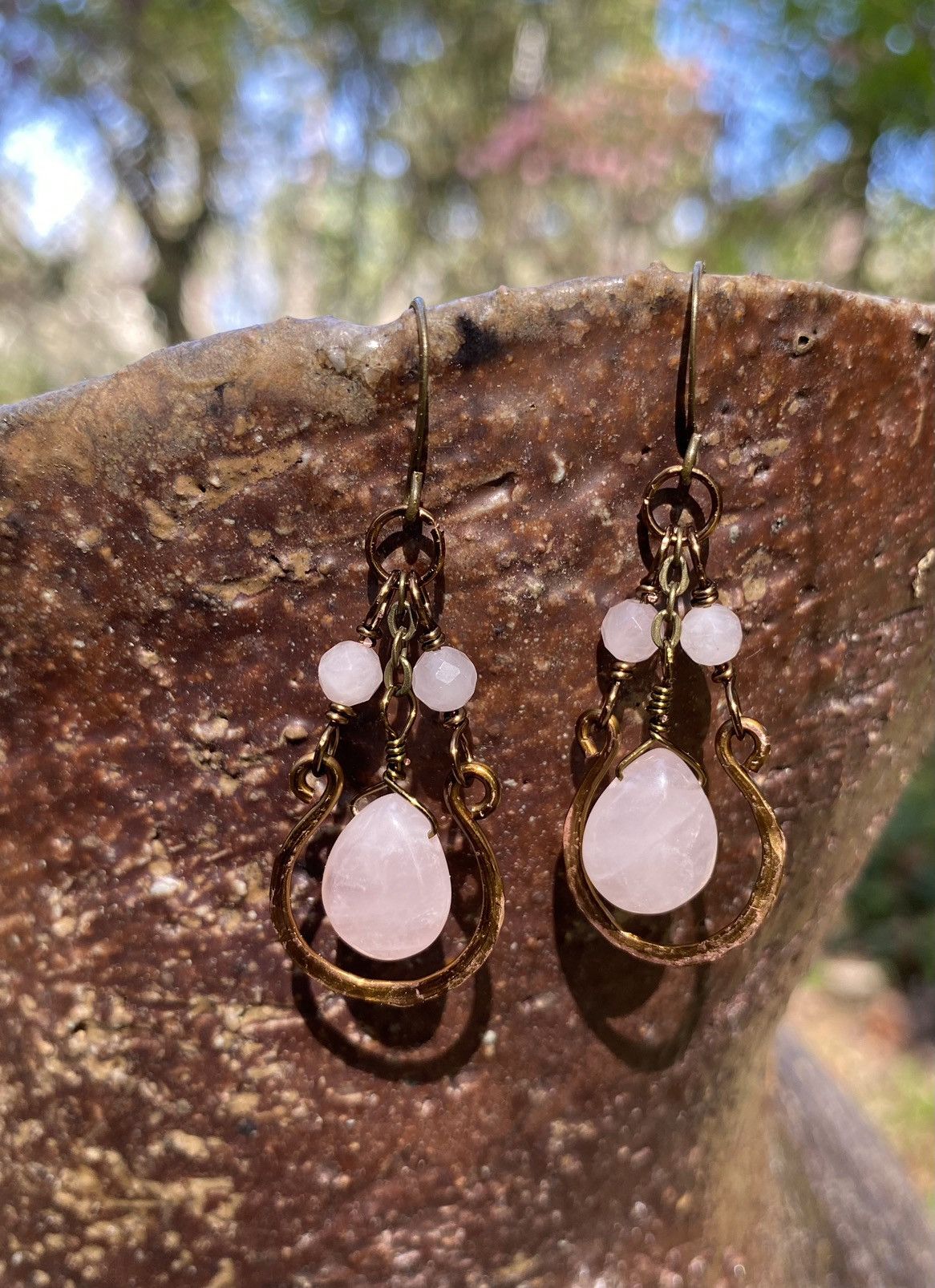 Handmade Rose Quartz Hoops Size ONE SIZE - 2 Thumbnail