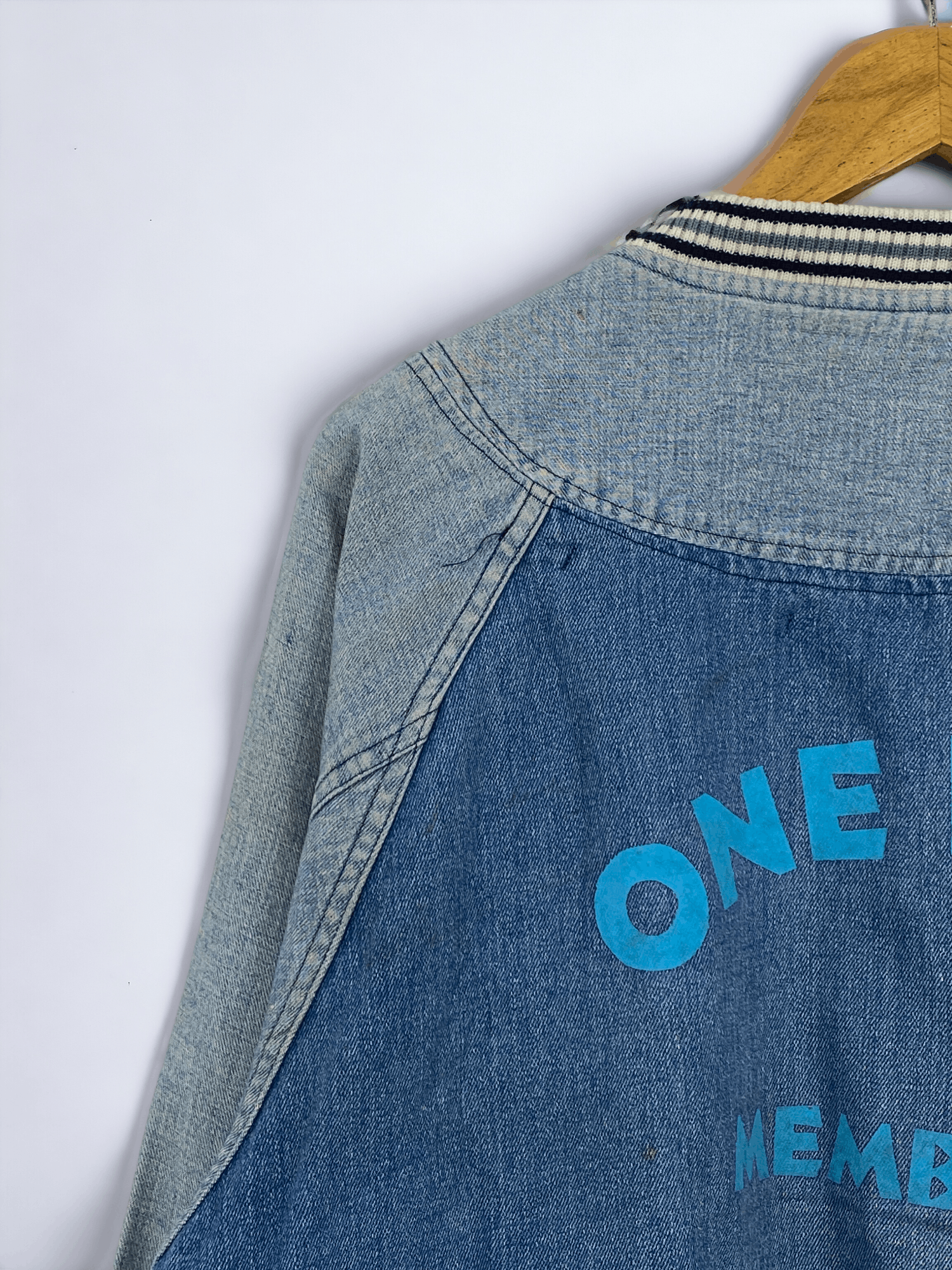 Japanese Brand Vintage 90s One Way Varsity Bomber Denim Jacket VA0005 Size US XL / EU 56 / 4 - 8 Thumbnail
