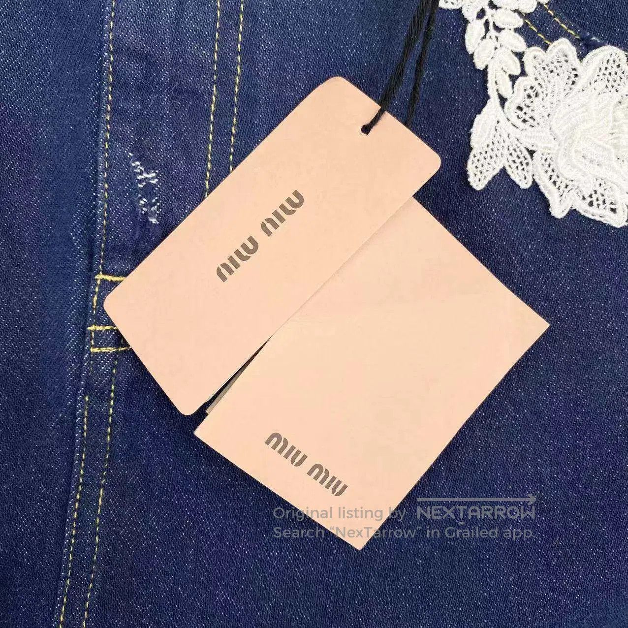 Miu Miu Miu Miu Leather brand logo lace denim skirt| Size 27" / US 4 / IT 40 - 6 Thumbnail