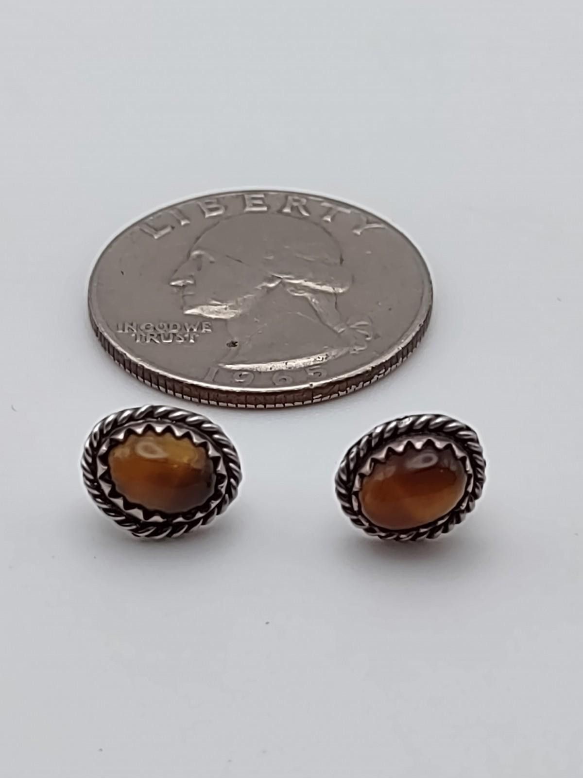 The Unbranded Brand 925 Sterling Tiger Eye Stud Earrings Size ONE SIZE - 3 Thumbnail