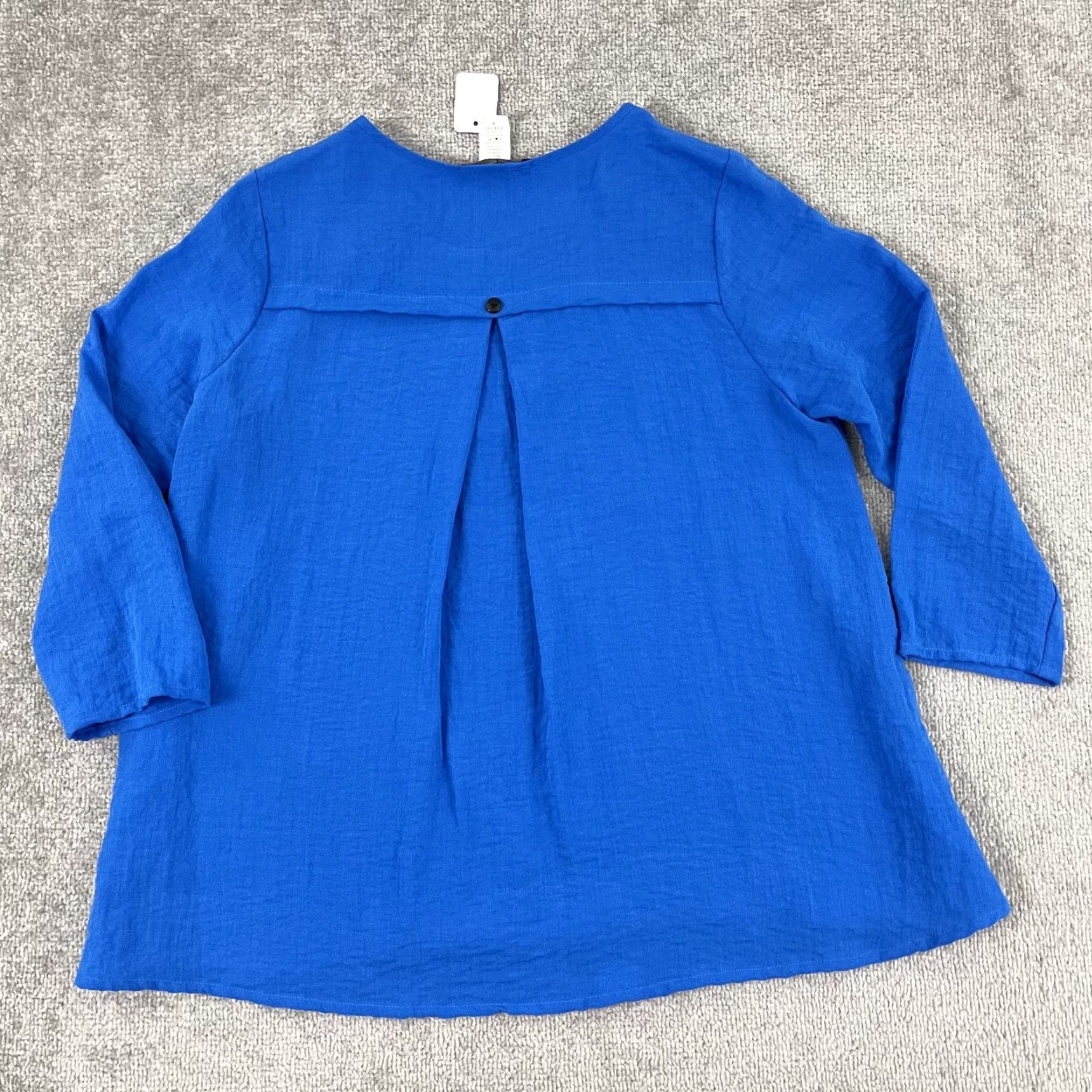 Vintage Yushi Blouse Top Womens M Blue Crewneck 3/4 Sleeve Pullover Button Accents Regular Fit Classic Casual Shirt Size M / US 6-8 / IT 42-44 - 6 Thumbnail