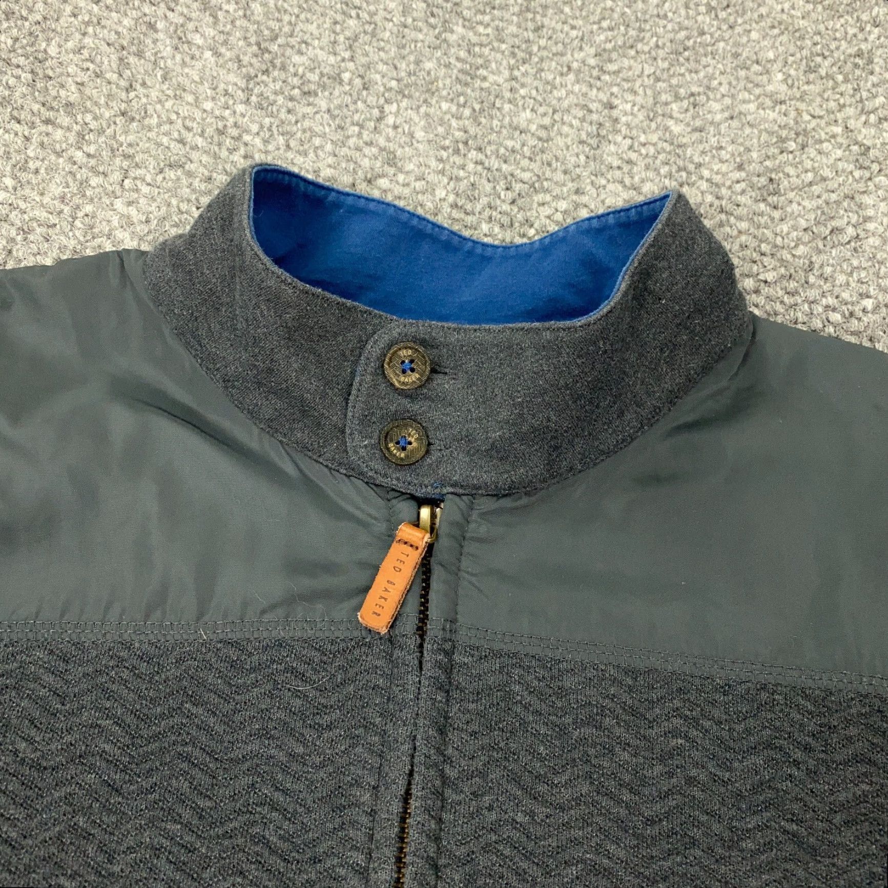 Ted Baker VINTAGE Ted Baker Jacket Womens TB6 Gray Moto Style Herringbone Full Zip US Size 14 Leather Short Sleeve N/A Size XL / US 12-14 / IT 48-50 - 3 Thumbnail