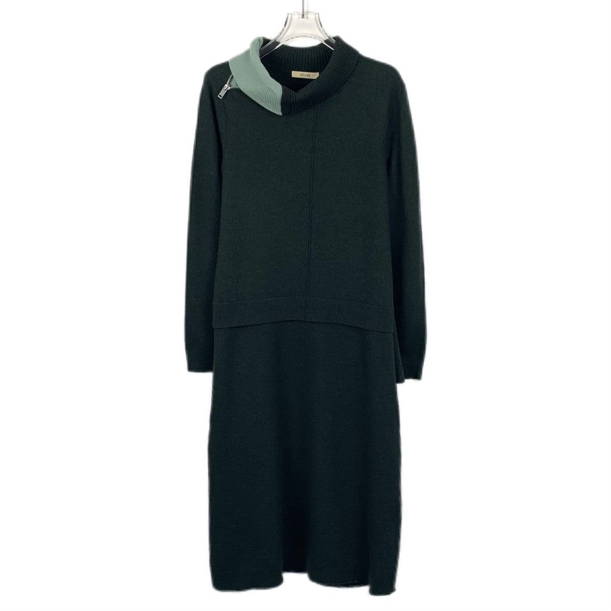 Celine Celine Dark Green Wool Long Sleeve Maxi Knit Dress K26WX Size XS / US 0-2 / IT 36-38 - 1 Thumbnail