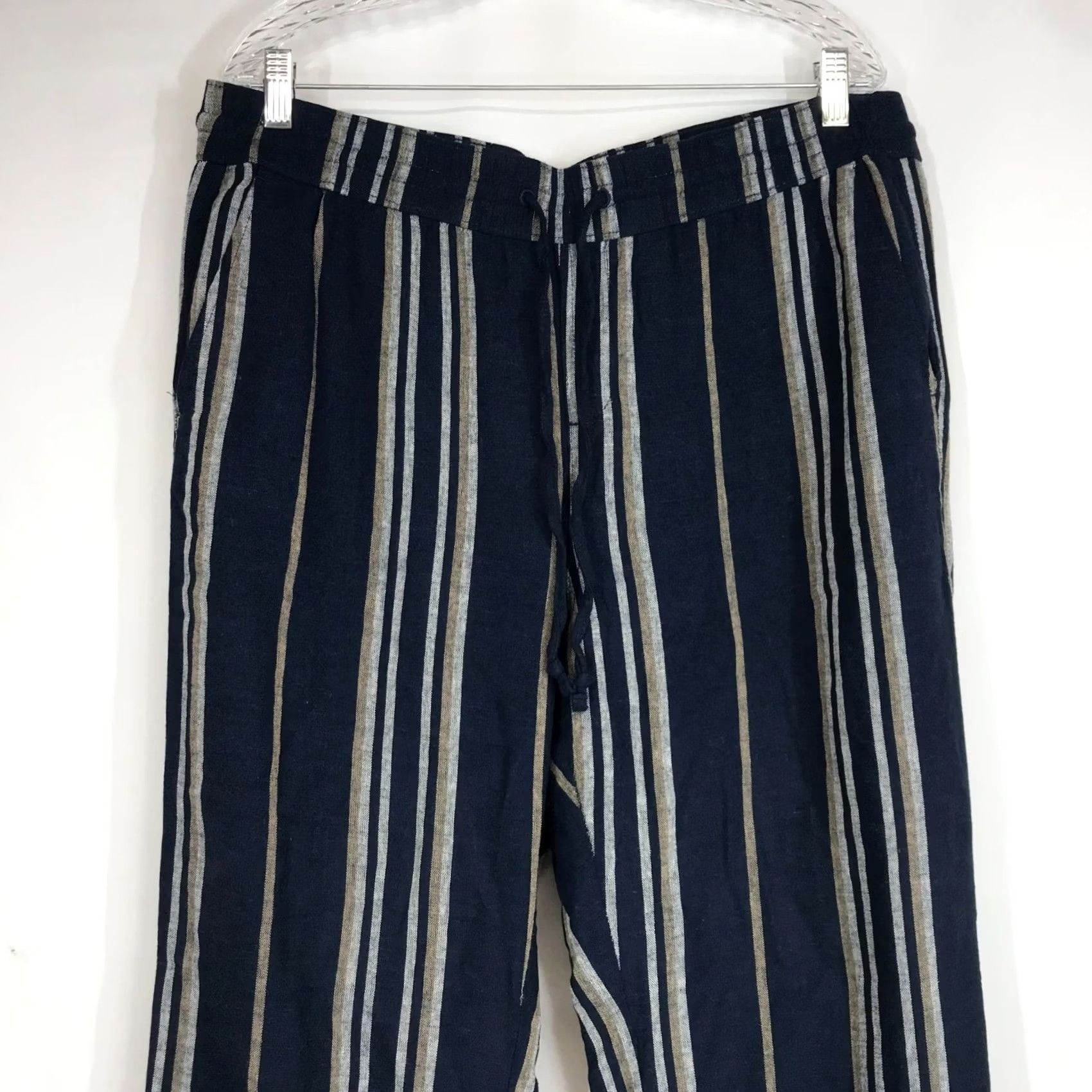 Ann Taylor ANN TAYLOR PANTS WOMEN'S LARGE NAVY LINEN BLEND DRAWSTRING WAIST PULL-ON Size 36" / US 14 / IT 50 - 2 Thumbnail