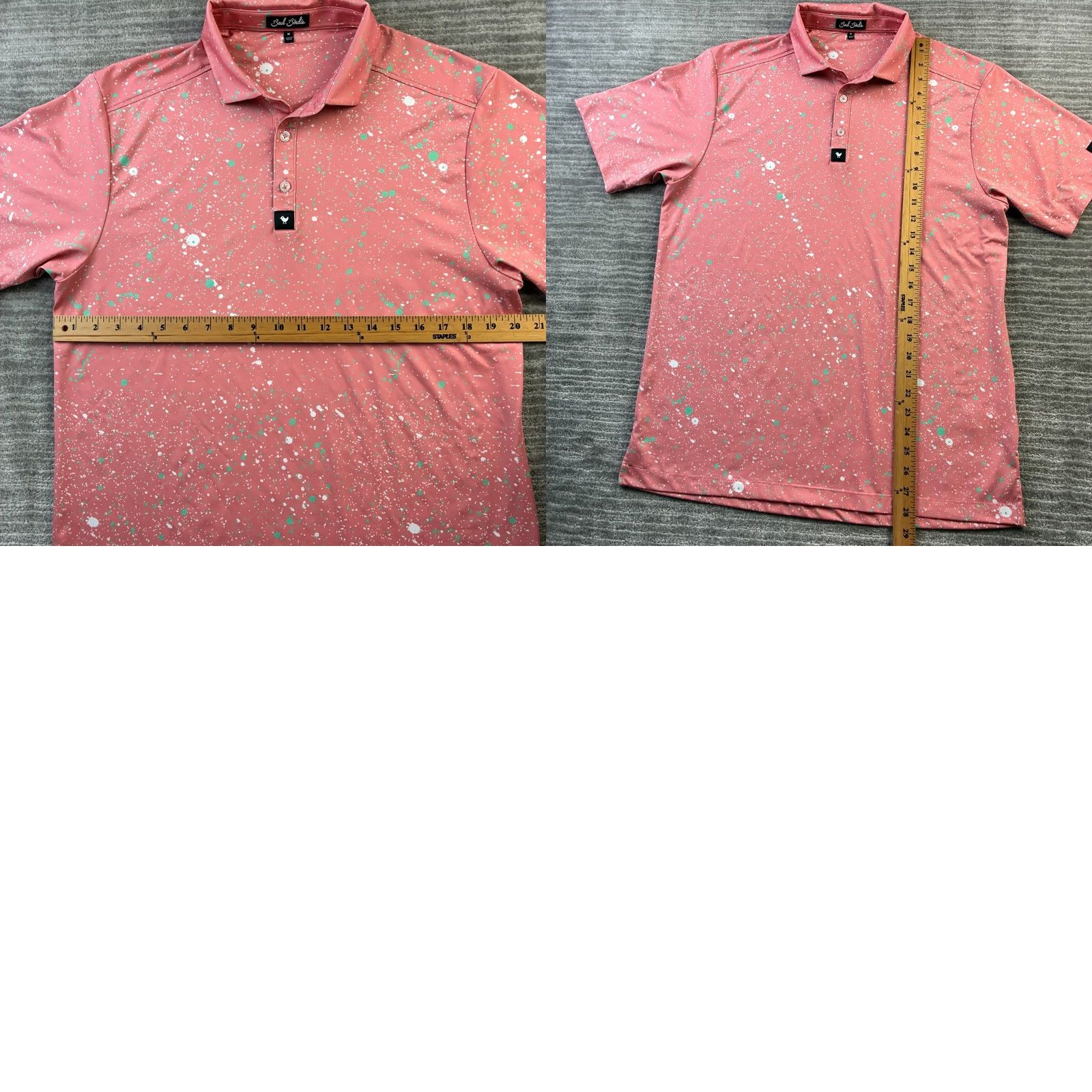 Vintage Bad Birdie Polo Shirt Mens M Orange Paint Splatter Performance Golf Shirt Size US M / EU 48-50 / 2 - 8 Thumbnail