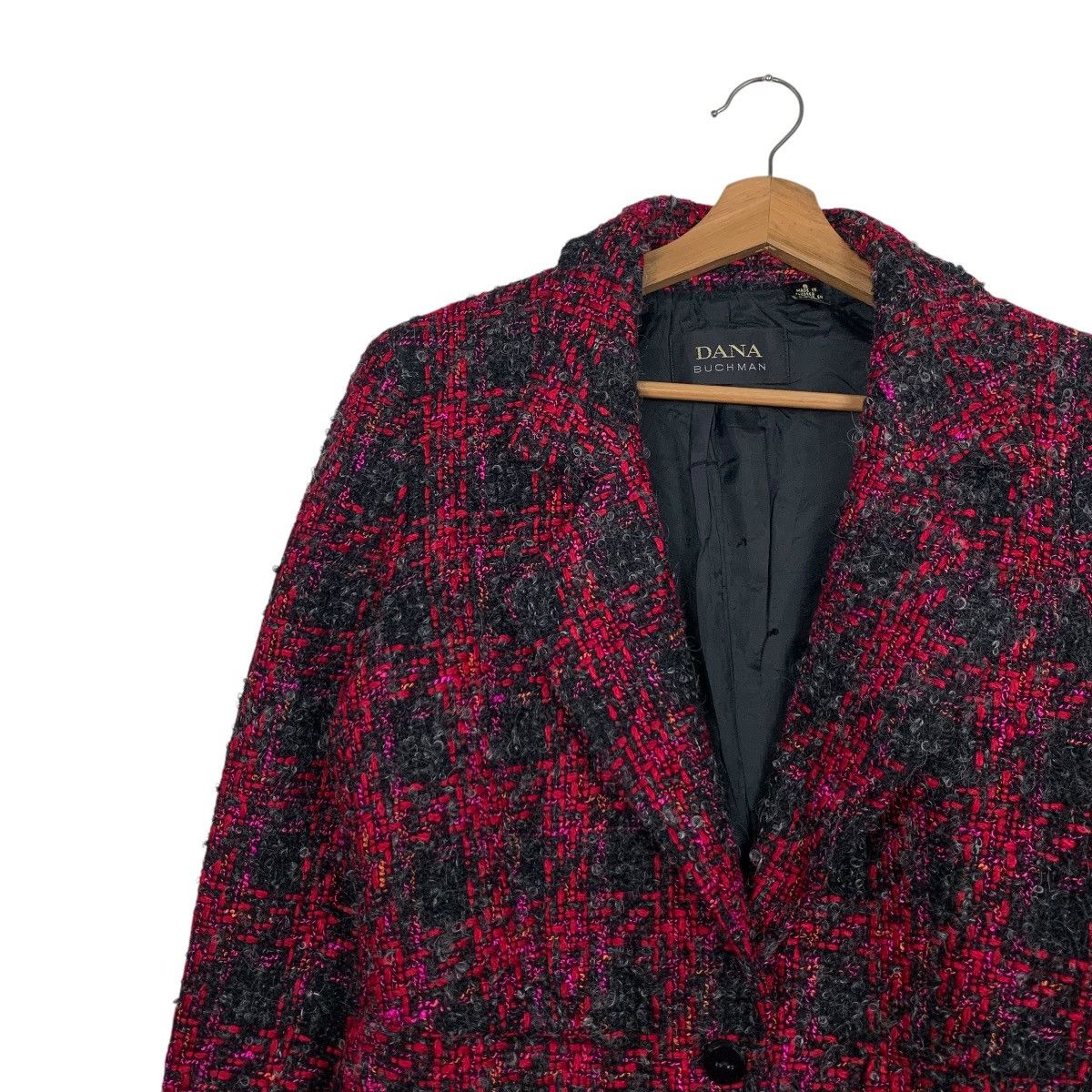 Other DANA BUCHMAN Red Black Checked Tweed Jacket #2737-C123 Size M / US 6-8 / IT 42-44 - 3 Thumbnail