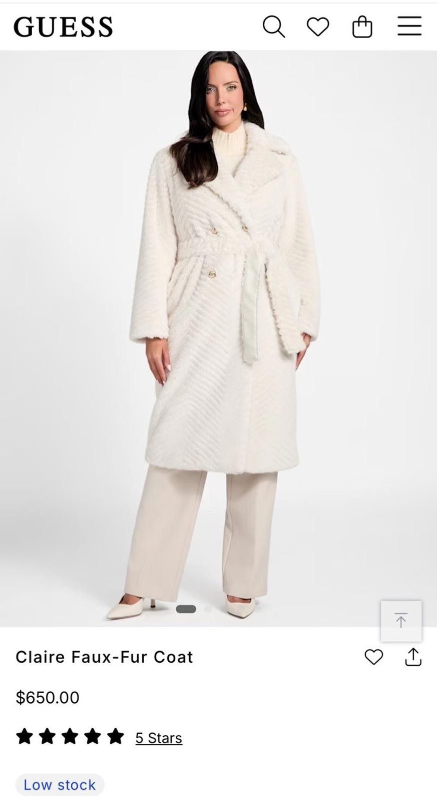 Georges Marciano $650 MARCIANO CLAIRE LONG FAUX FUR WOMENS COAT MEDIUM IVORY Size M / US 6-8 / IT 42-44 - 3 Thumbnail