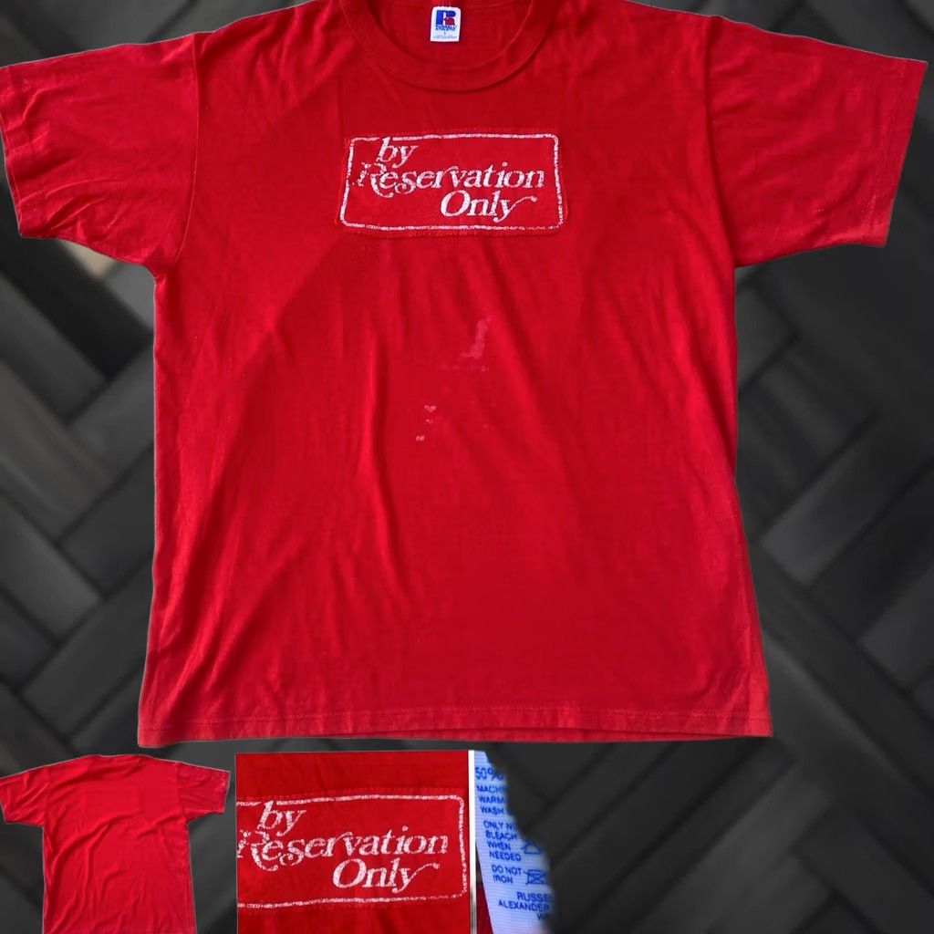 Vintage VINTAGE Russell Athletic By Reservation Only T Shirt Red L Mens 80s 90s Graphic Print Short Sleeve Crew Neck Size US L / EU 52-54 / 3 - 1 Thumbnail