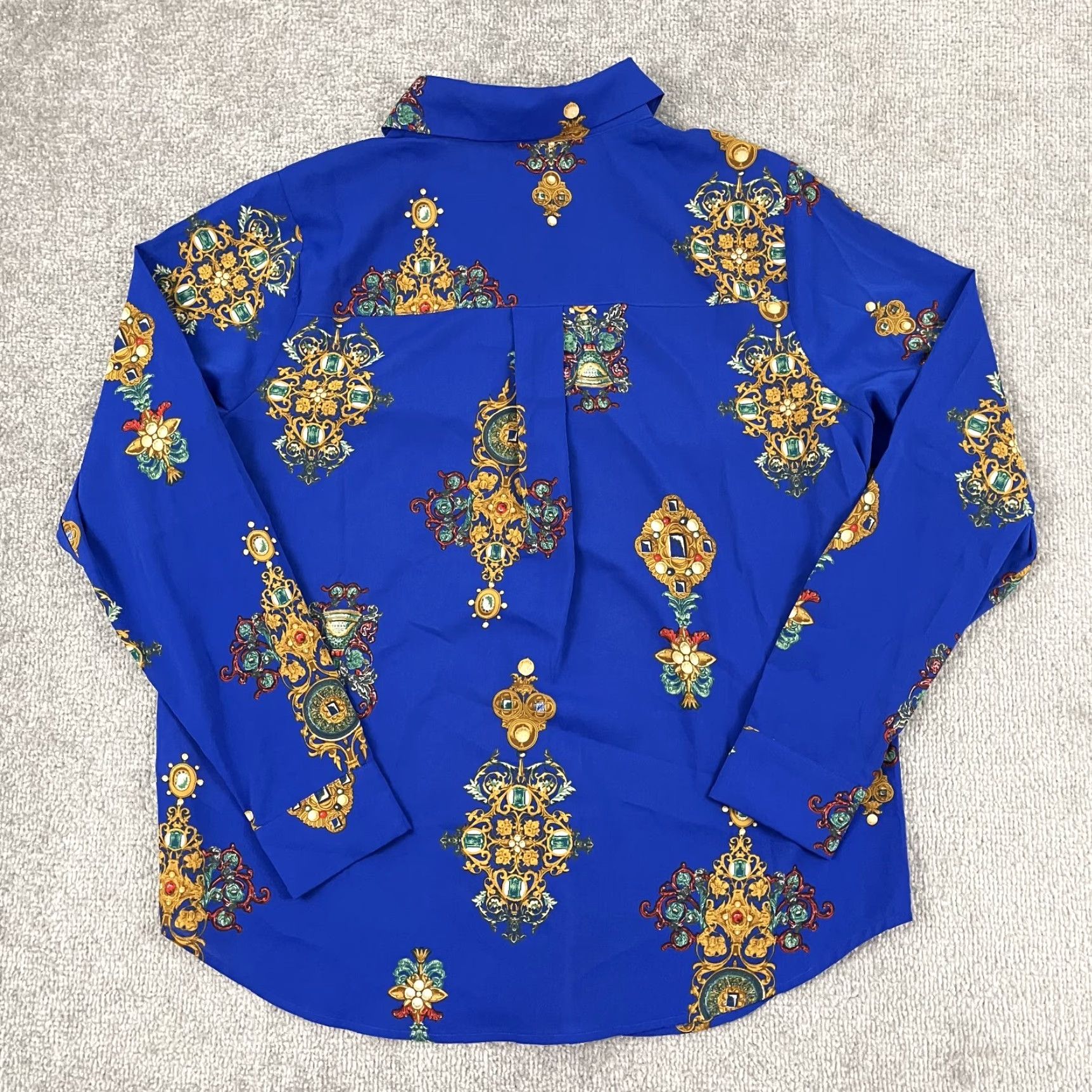 Vintage Motto Shirt Womens Size 8 Button Down Blue Chiffon Jeweled Print Stretch Office Size M / US 6-8 / IT 42-44 - 7 Thumbnail