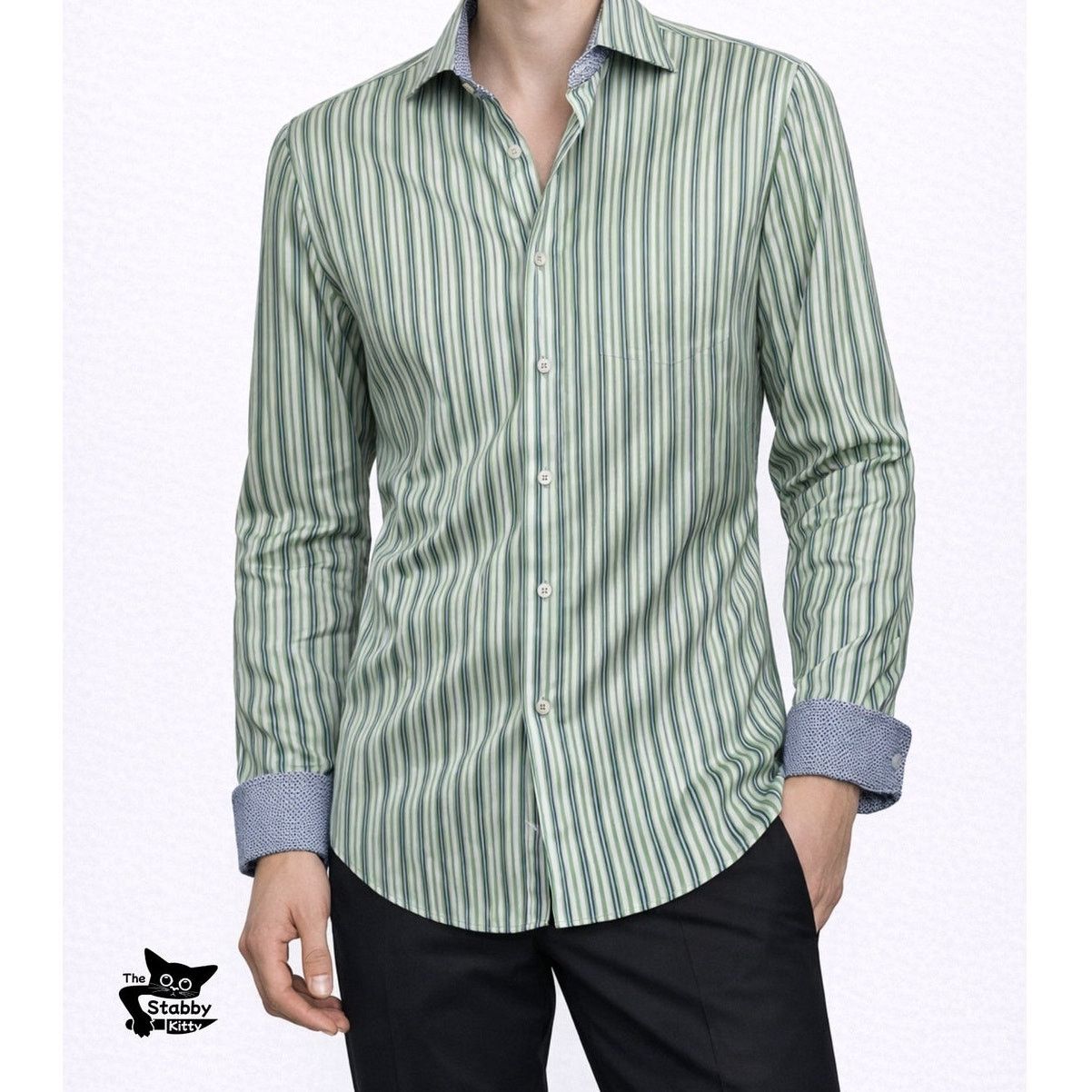 BUGATCHI Bugatchi Shaped Fit Stripe Button Front Shirt Green Men’s L Size US L / EU 52-54 / 3 - 8 Thumbnail