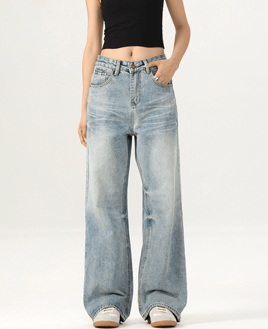Japanese Brand × Jean Ice blue washed whisker straight loose baggy jeans Size US 32 / EU 48 - 1 Thumbnail