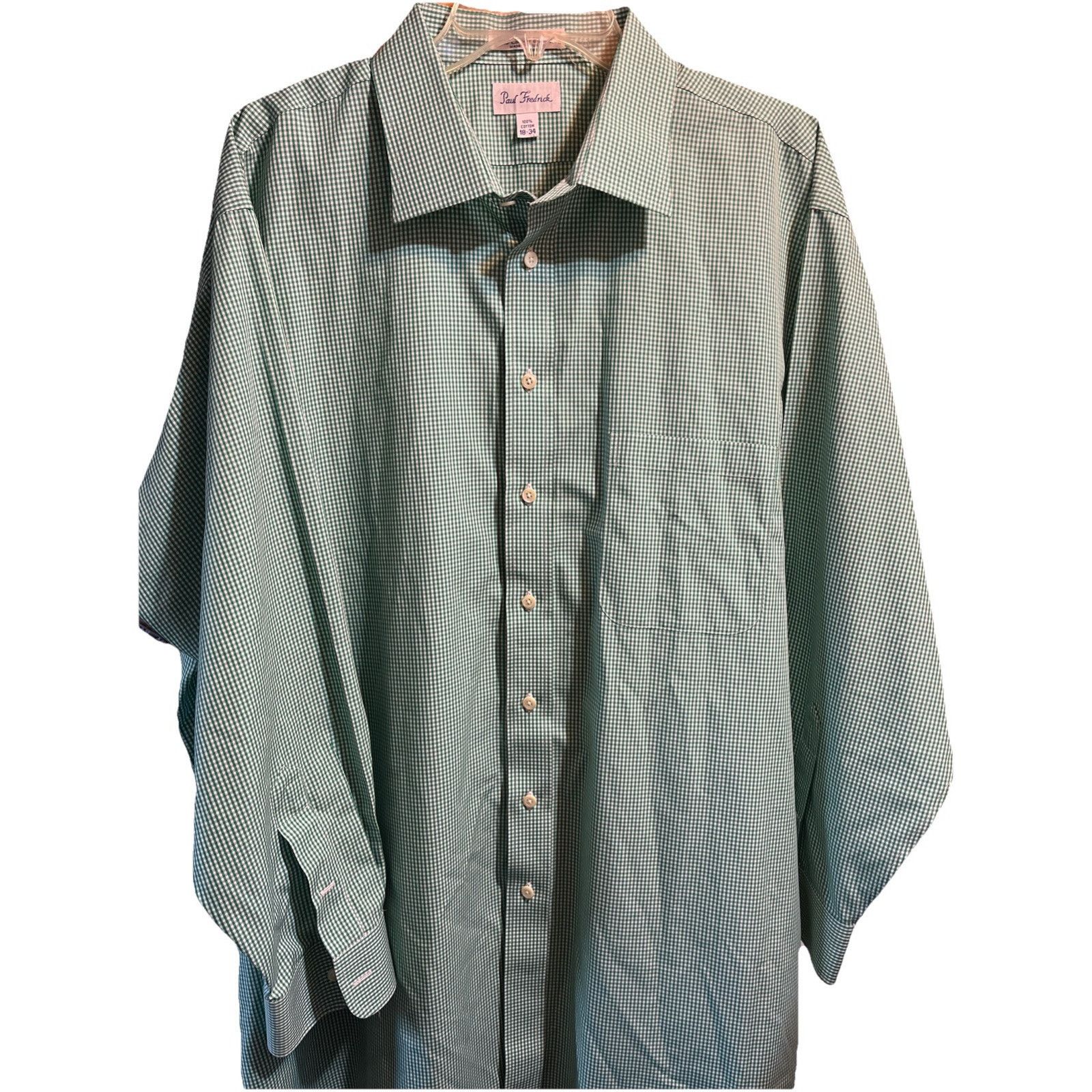 Paul Fredrick Paul Fredrick Two-Ply Cotton Shirt Mens 18 34 Green Plaid LS Size US XXL / EU 58 / 5 - 1 Thumbnail