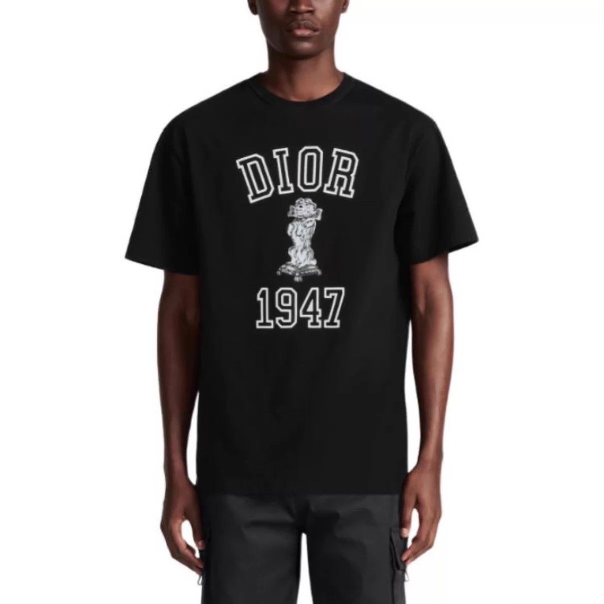Dior DIOR 1947 Distressed Flocked Dog Print Ribbed S Black Tee Size US S / EU 44-46 / 1 - 6 Thumbnail