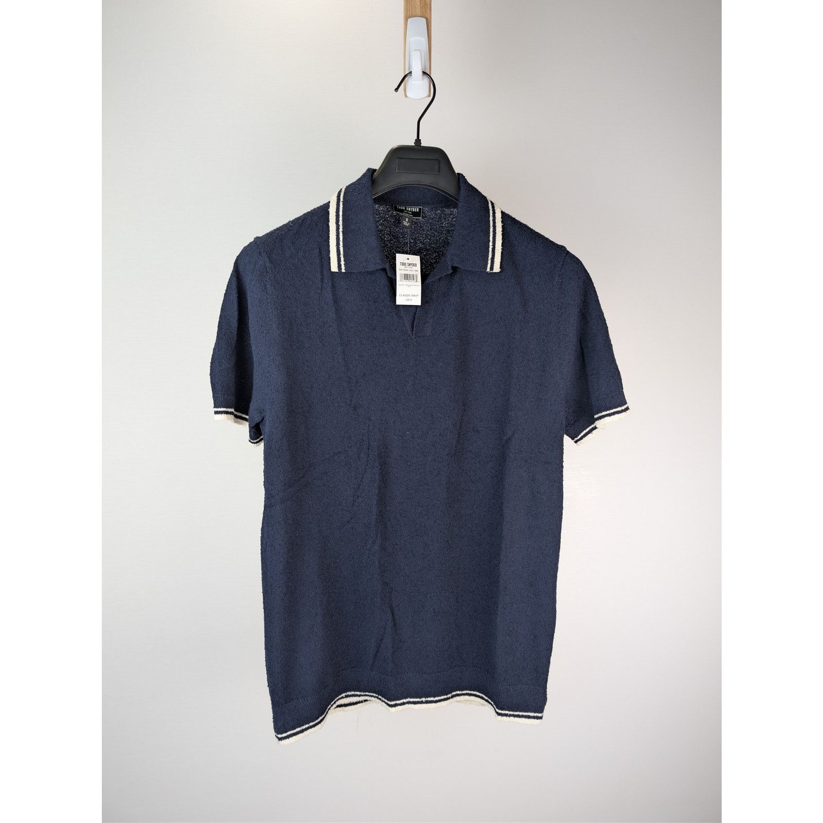 Todd Snyder o1rshd1 CC20 Tipped Boucle Montauk Knit Polo Shirt Navy Blue Size US S / EU 44-46 / 1 - 1 Thumbnail