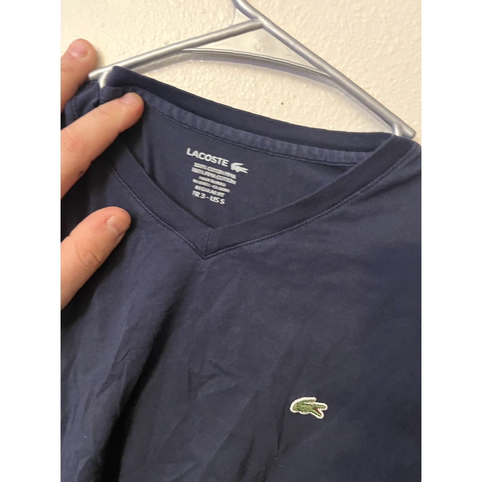 Lacoste Lacoste Pima Cotton V-Neck T-Shirt - Navy Blue Size S Mens Regular Short Sleeve Solid Logo Embroidered Cotton Size US S / EU 44-46 / 1 - 2 Thumbnail