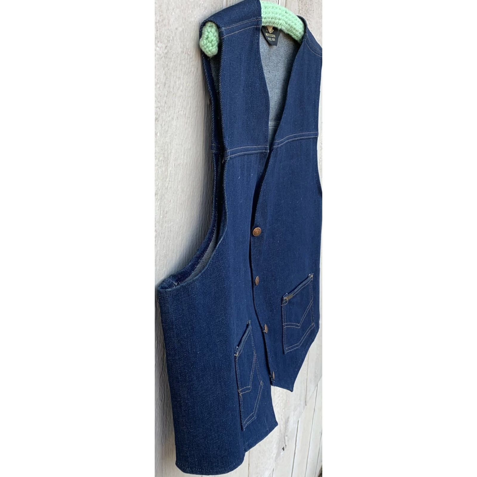 Sears VINTAGE Sears Western Wear denim vest Roebucks snap front size XL Men Vest Western blue denim snaps Pockets 80s 90s Theater? Size US XL / EU 56 / 4 - 4 Thumbnail