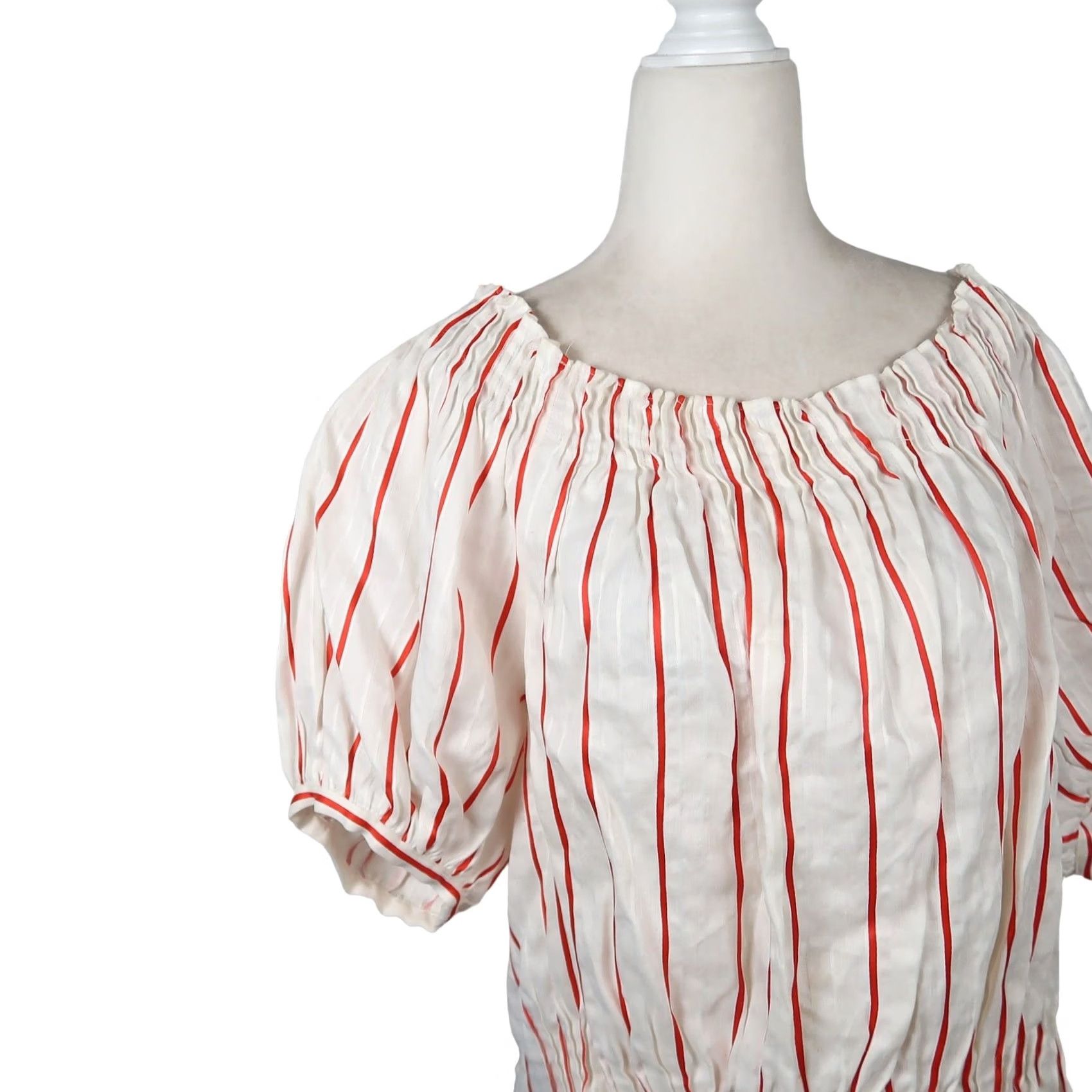 Vintage Lewit Blouse Shirt Off-Shoulder White Red Stripe Puff Sleeve M Womens Regular Size N/A Size M / US 6-8 / IT 42-44 - 2 Thumbnail