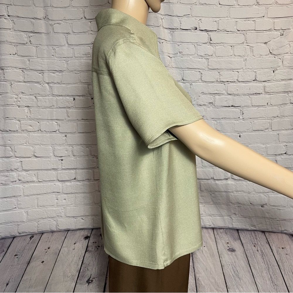 Other City Silk 100% Silk Short Sleeve Olive Blouse Size L Size L / US 10 / IT 46 - 3 Thumbnail