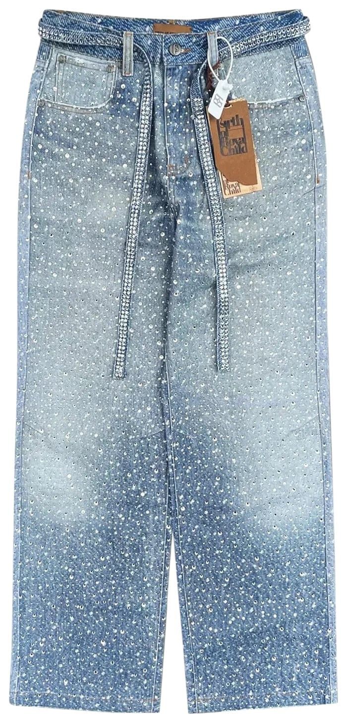 Birth of Royal Child Printing Washed 20k Swarovski Diamond Boro Jeans Blue Size US 29 - 1 Preview