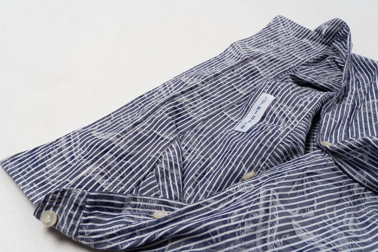 Etro 🔵ETRO Striped Blue Flower Print Bottom Up Shirt Made Italy Size US L / EU 52-54 / 3 - 20 Thumbnail